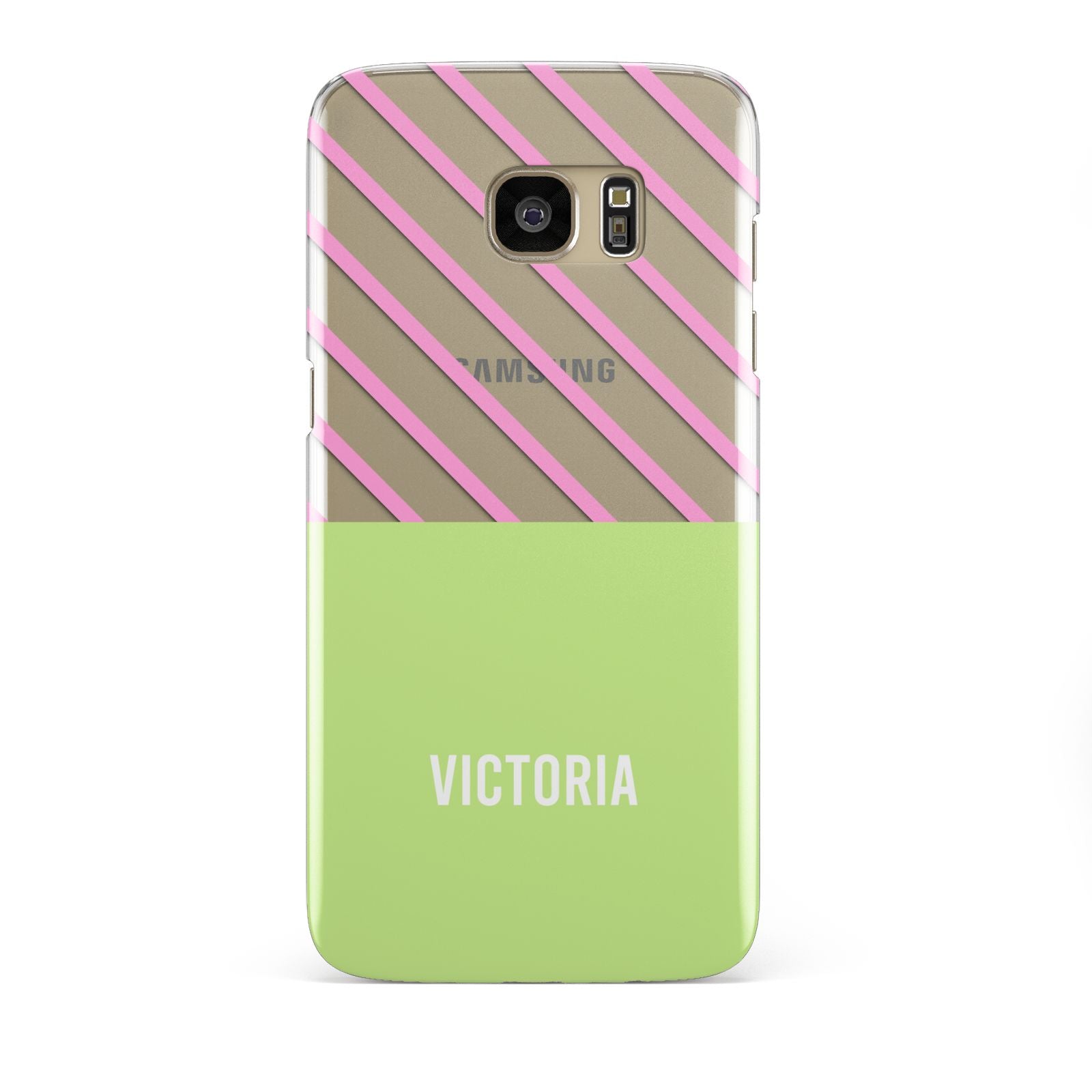 Personalised Pink Green Striped Samsung Galaxy S7 Edge Case