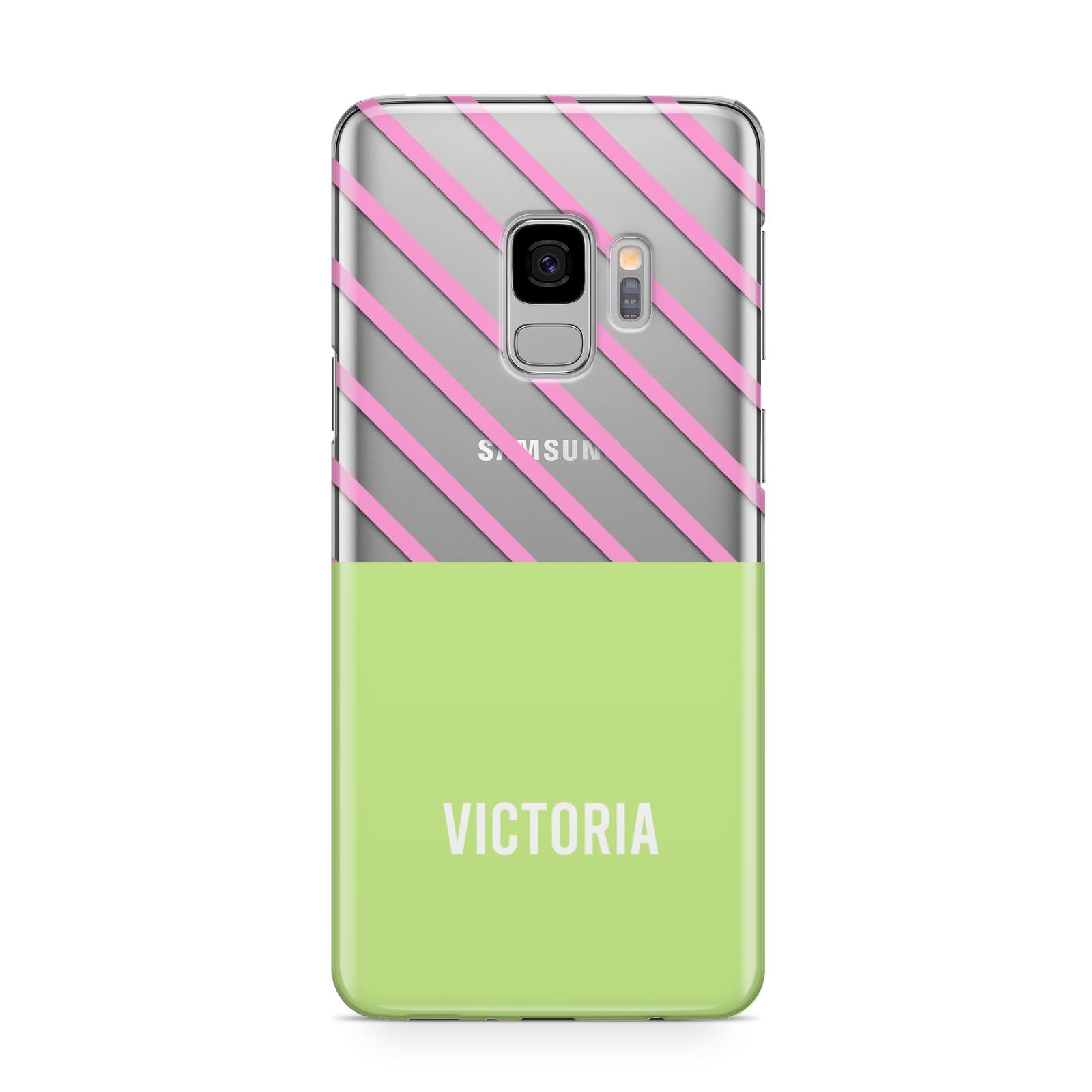 Personalised Pink Green Striped Samsung Galaxy S9 Case