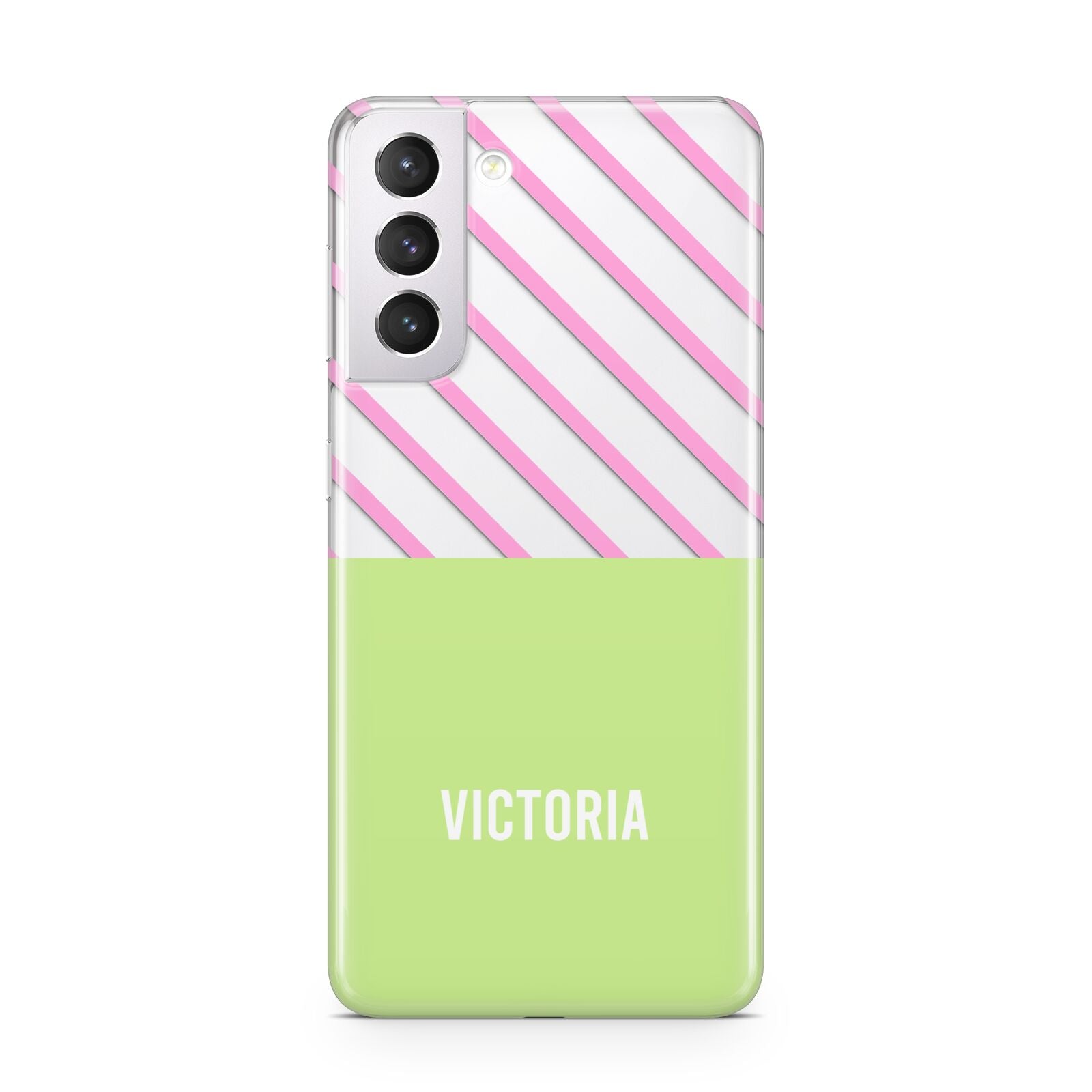 Personalised Pink Green Striped Samsung S21 Case