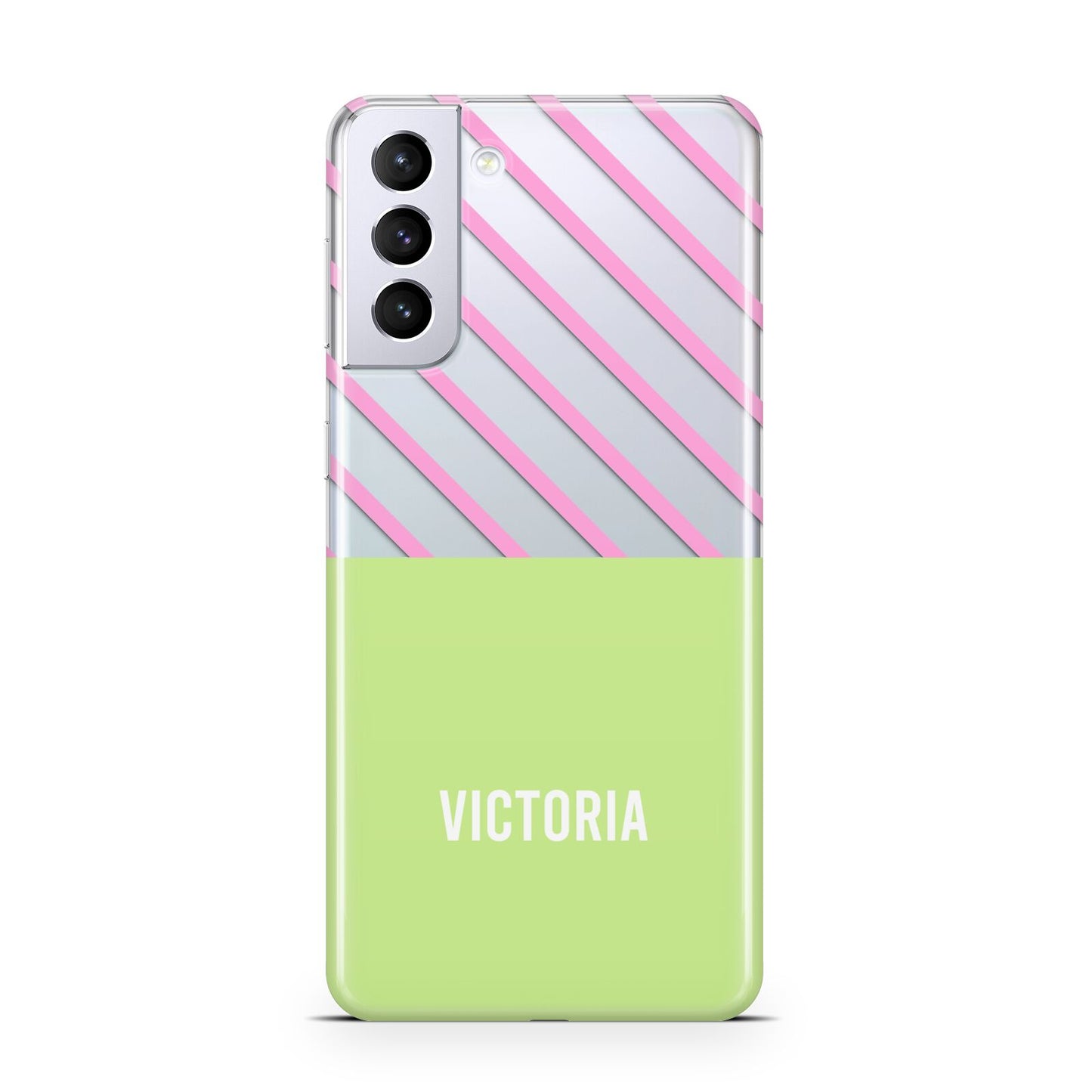 Personalised Pink Green Striped Samsung S21 Plus Case