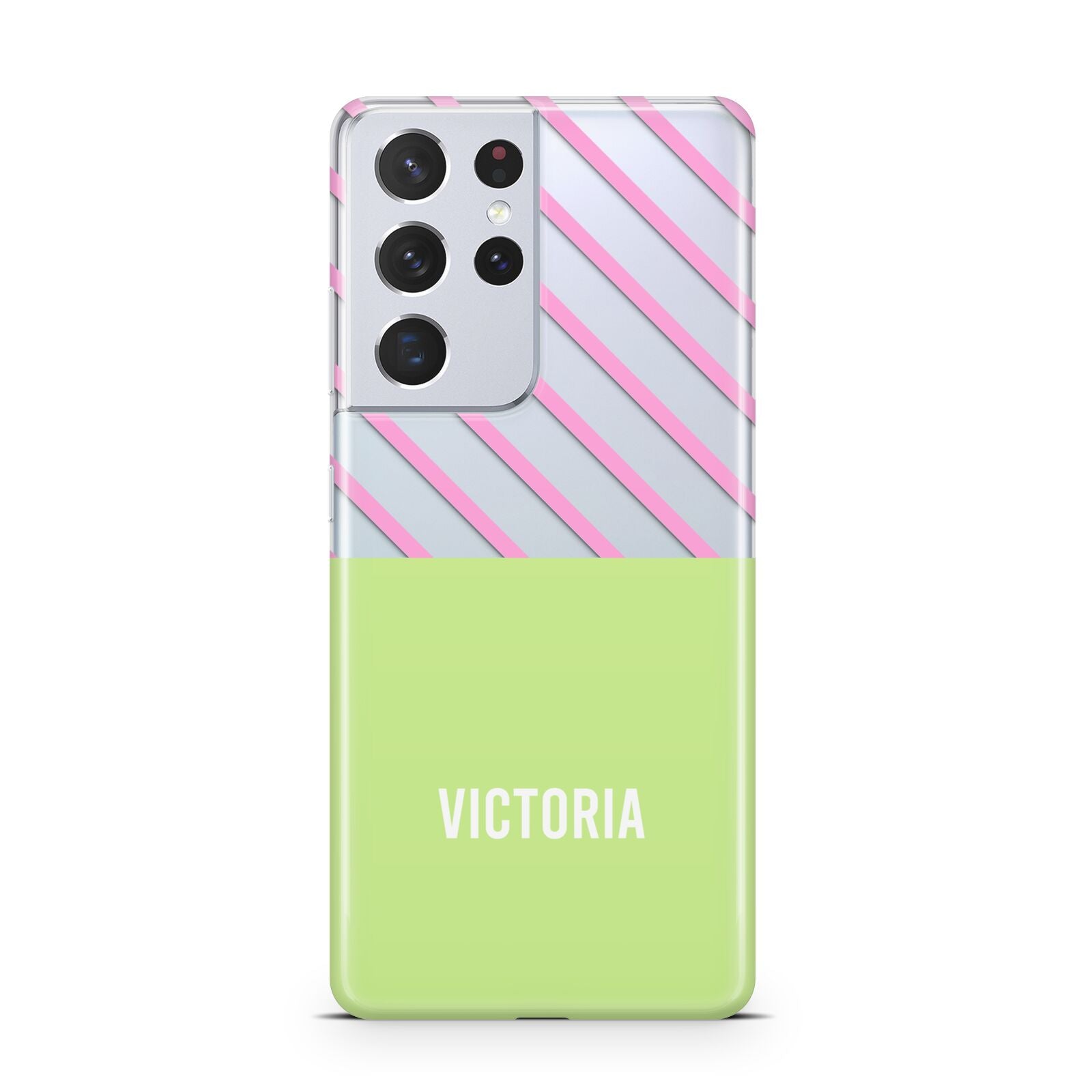 Personalised Pink Green Striped Samsung S21 Ultra Case