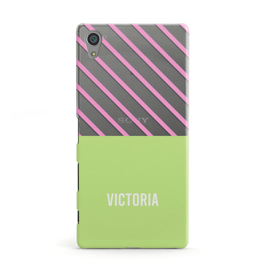 Personalised Pink Green Striped Sony Xperia Case