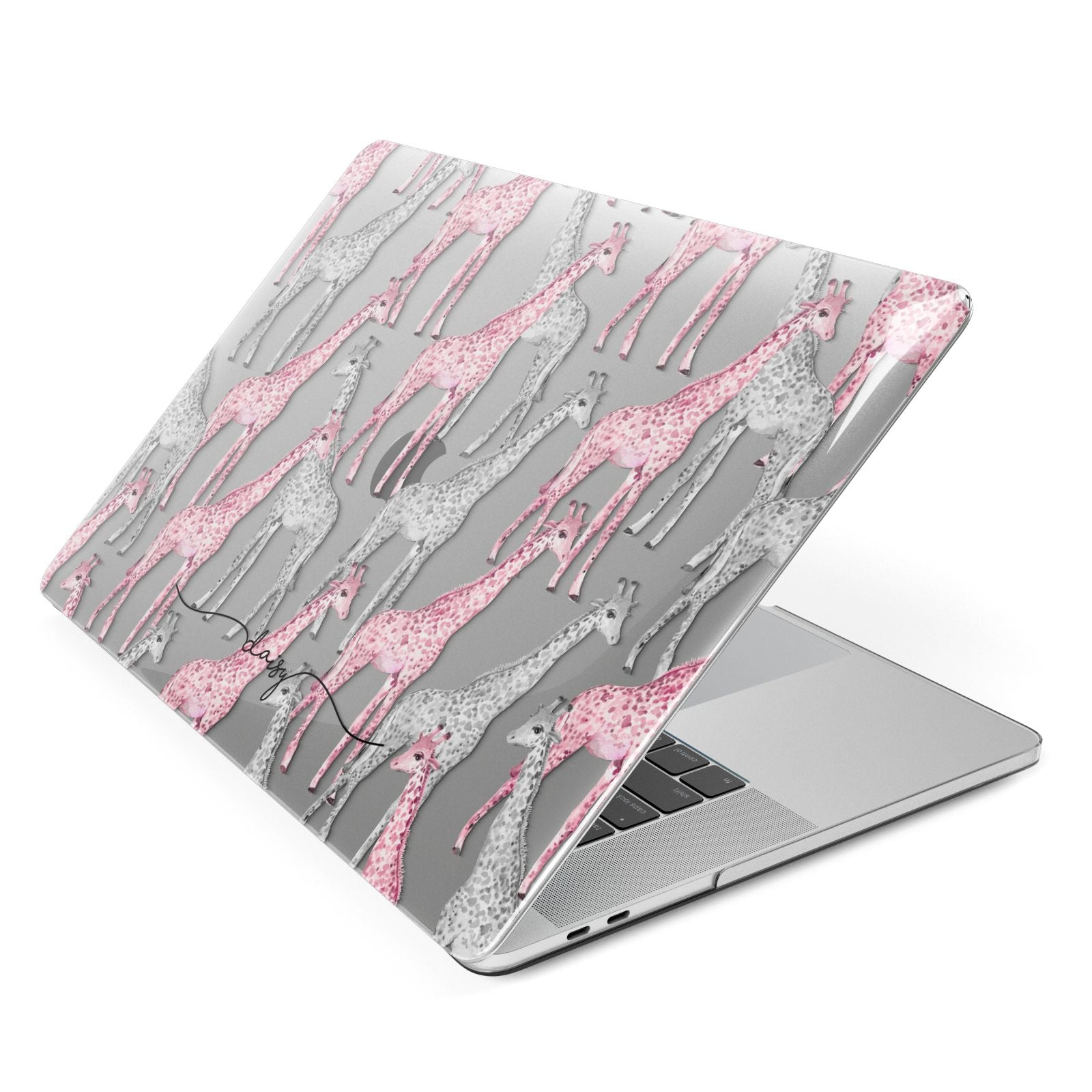 Personalised Pink Grey Giraffes Apple MacBook Case Side View