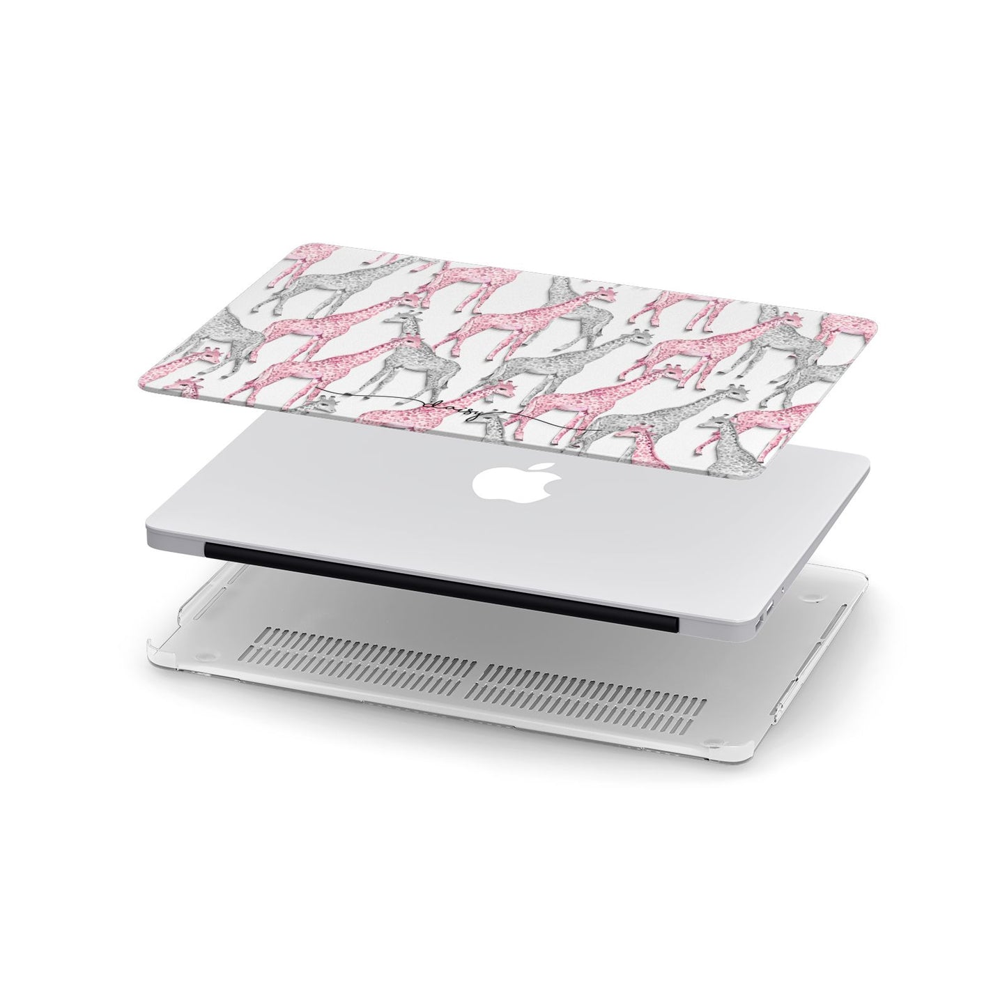 Personalised Pink Grey Giraffes Apple MacBook Case in Detail