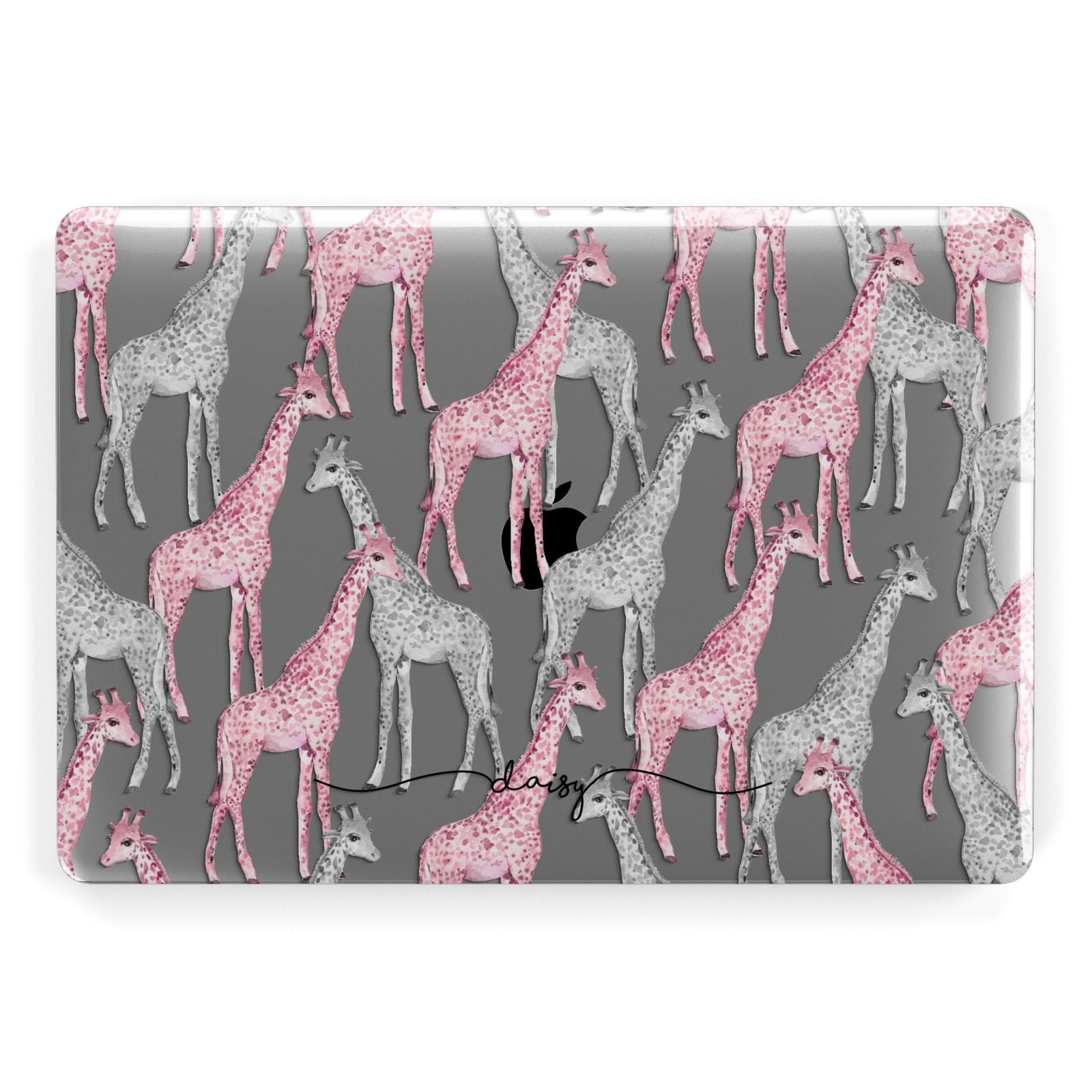 Personalised Pink Grey Giraffes Apple MacBook Case