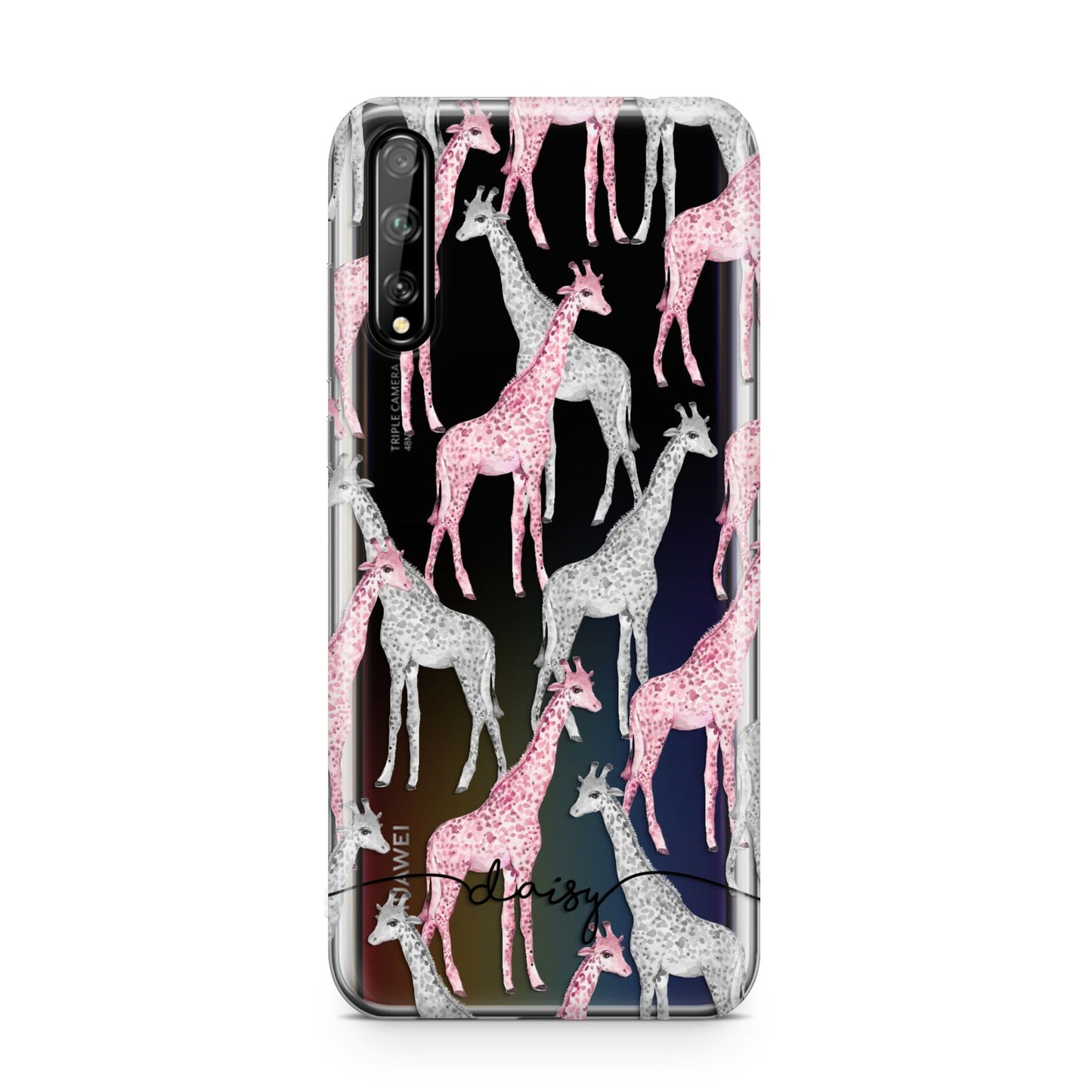 Personalised Pink Grey Giraffes Huawei Enjoy 10s Phone Case