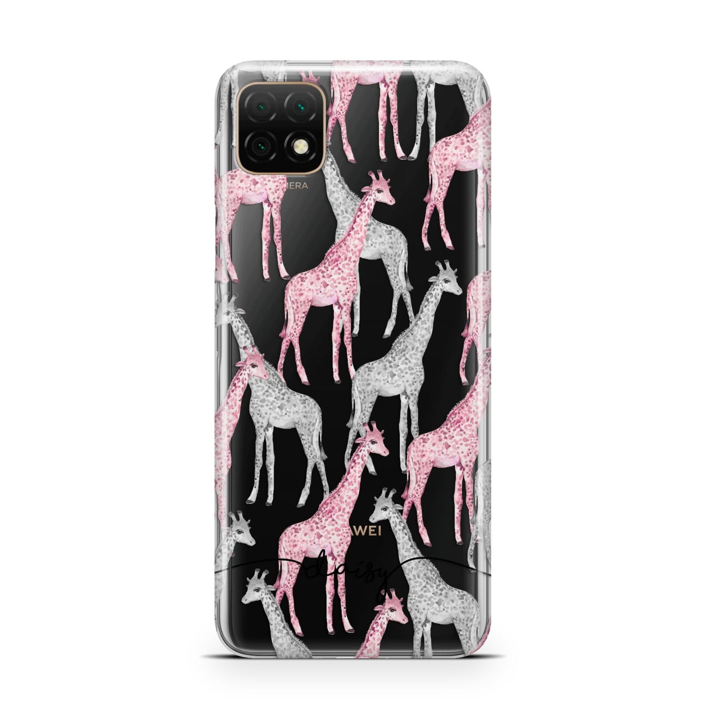 Personalised Pink Grey Giraffes Huawei Enjoy 20 Phone Case