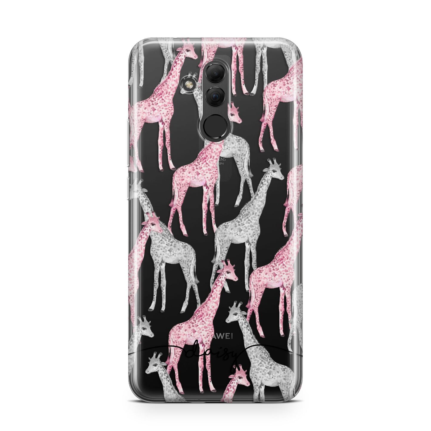 Personalised Pink Grey Giraffes Huawei Mate 20 Lite