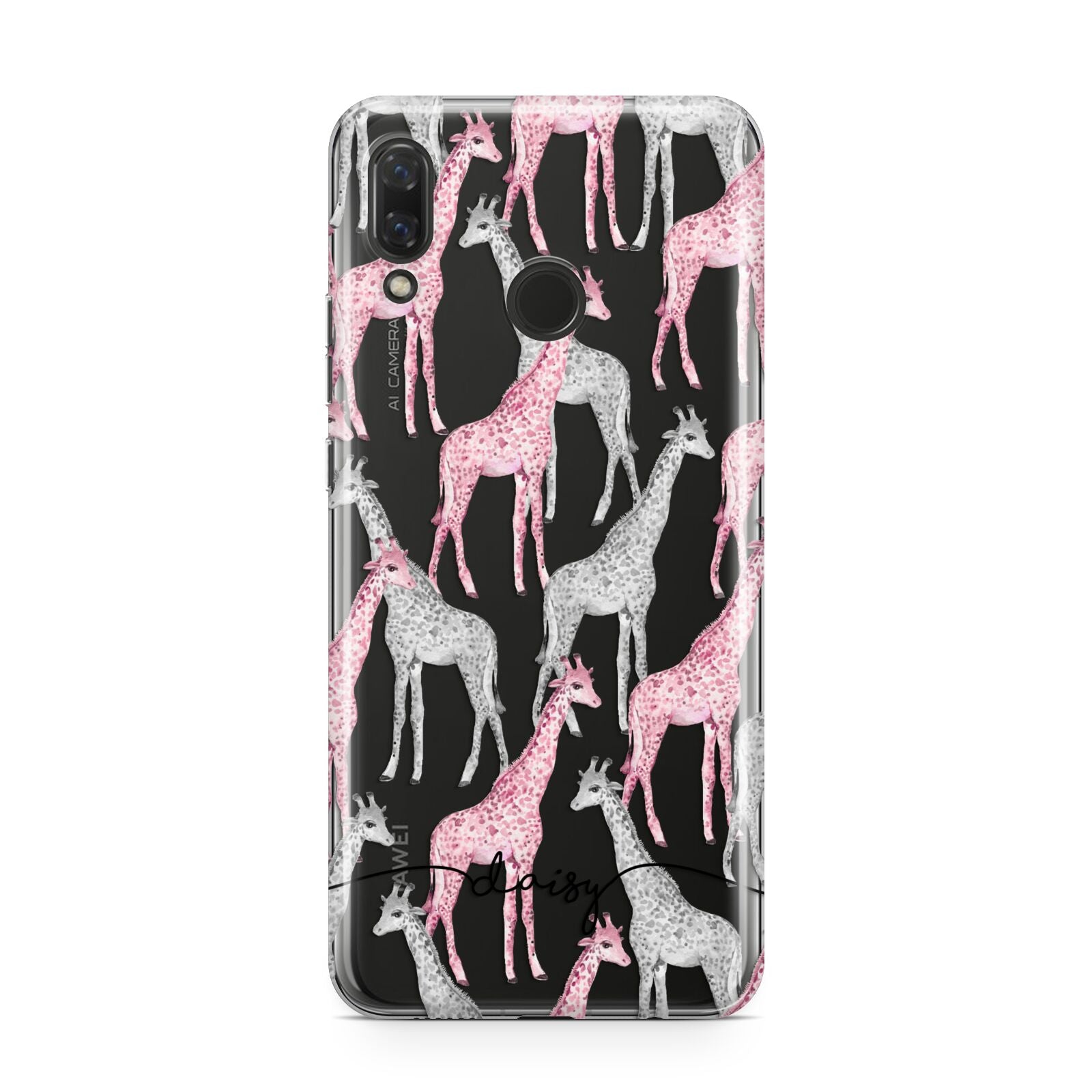 Personalised Pink Grey Giraffes Huawei Nova 3 Phone Case