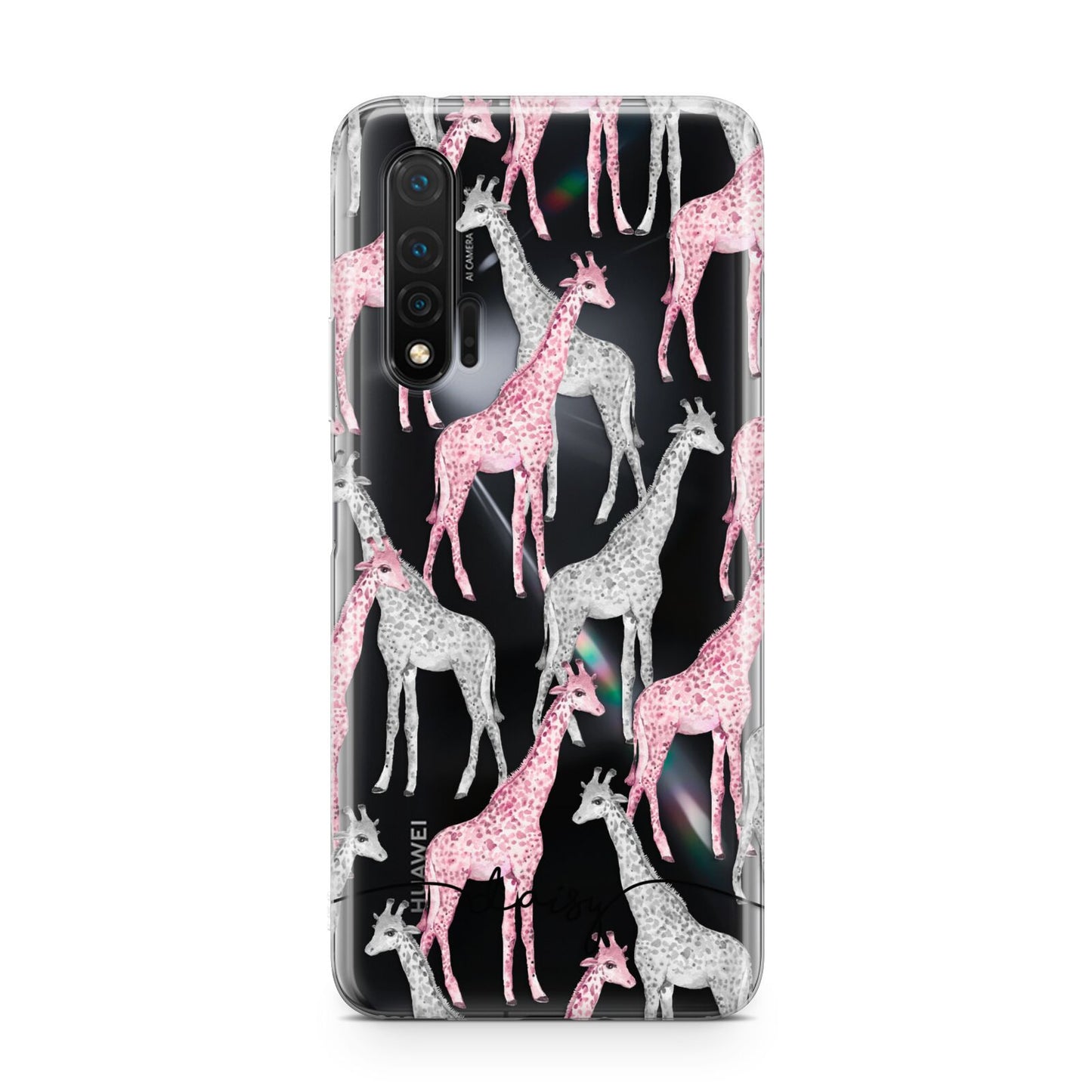 Personalised Pink Grey Giraffes Huawei Nova 6 Phone Case