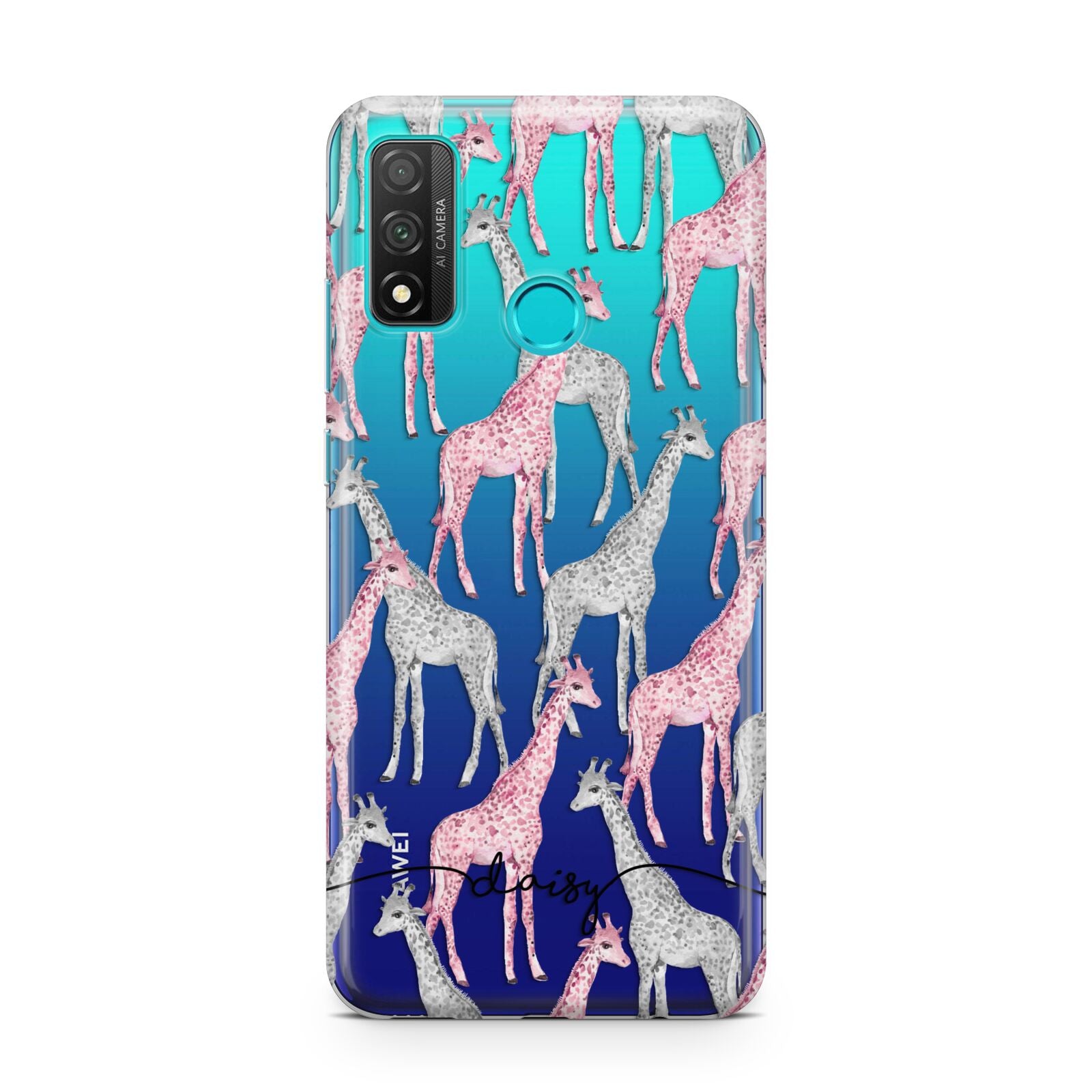 Personalised Pink Grey Giraffes Huawei P Smart 2020