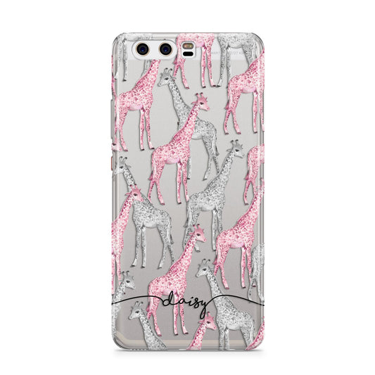 Personalised Pink Grey Giraffes Huawei P10 Phone Case