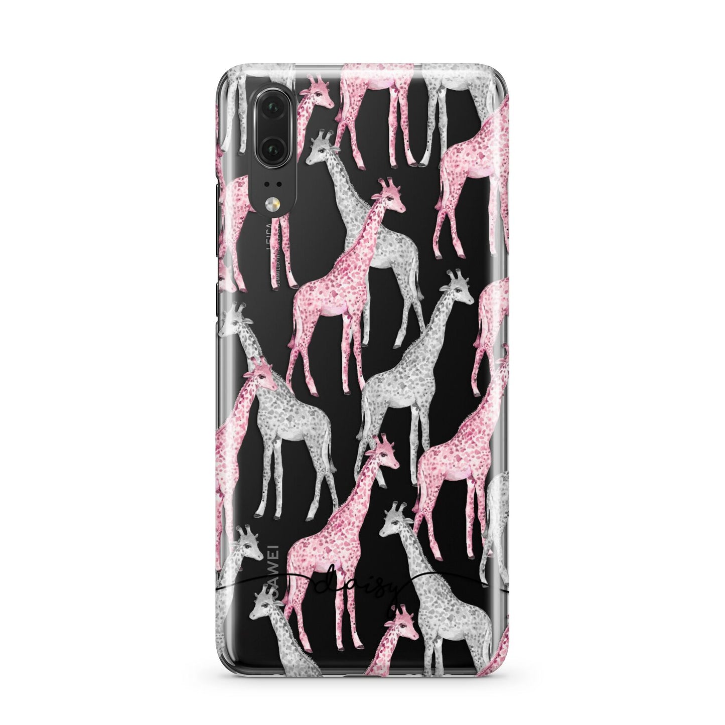 Personalised Pink Grey Giraffes Huawei P20 Phone Case