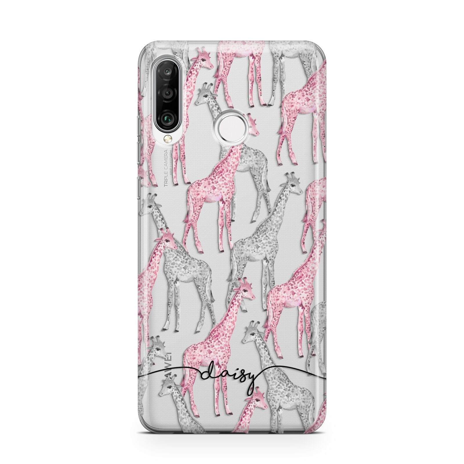 Personalised Pink Grey Giraffes Huawei P30 Lite Phone Case