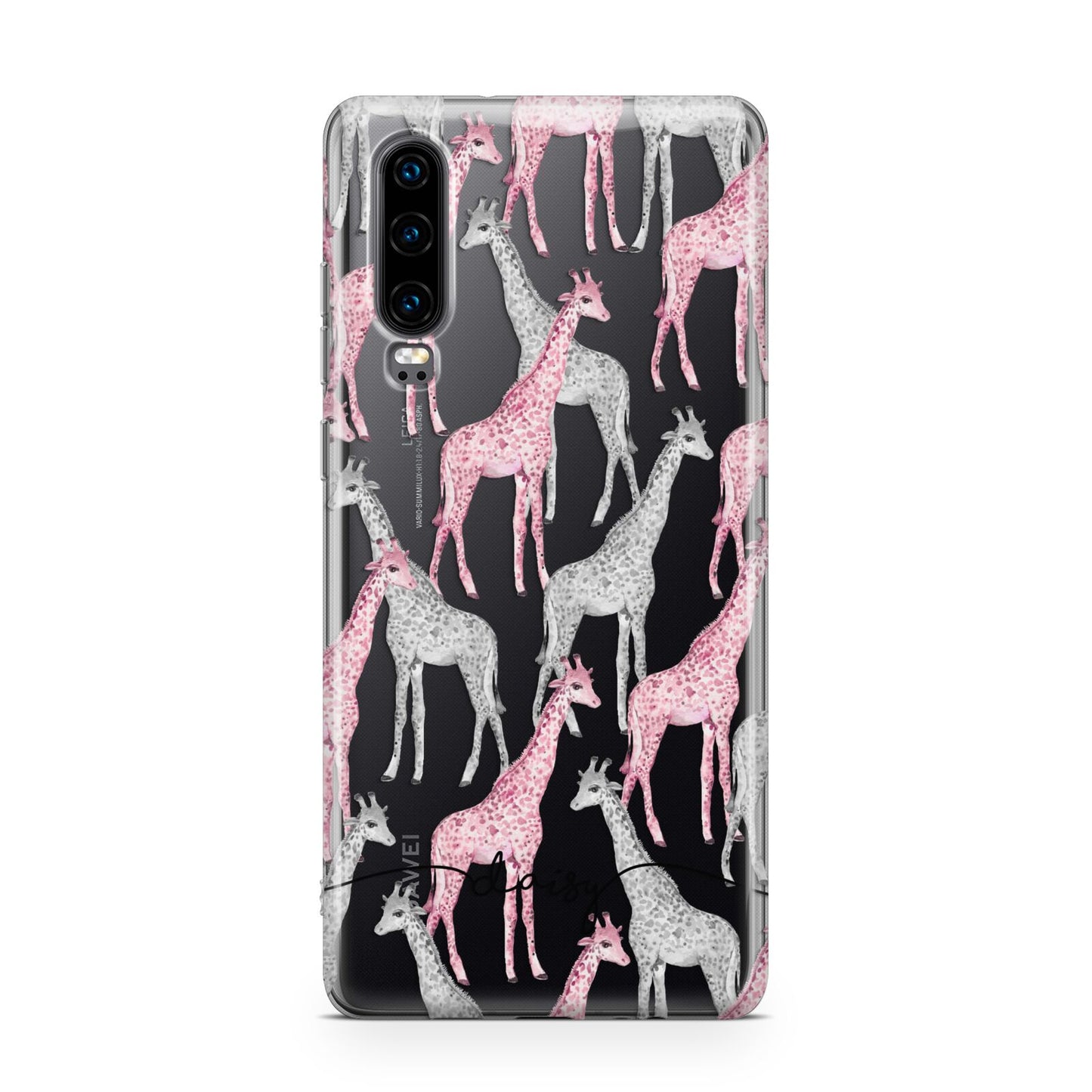 Personalised Pink Grey Giraffes Huawei P30 Phone Case