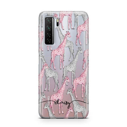 Personalised Pink Grey Giraffes Huawei P40 Lite 5G Phone Case