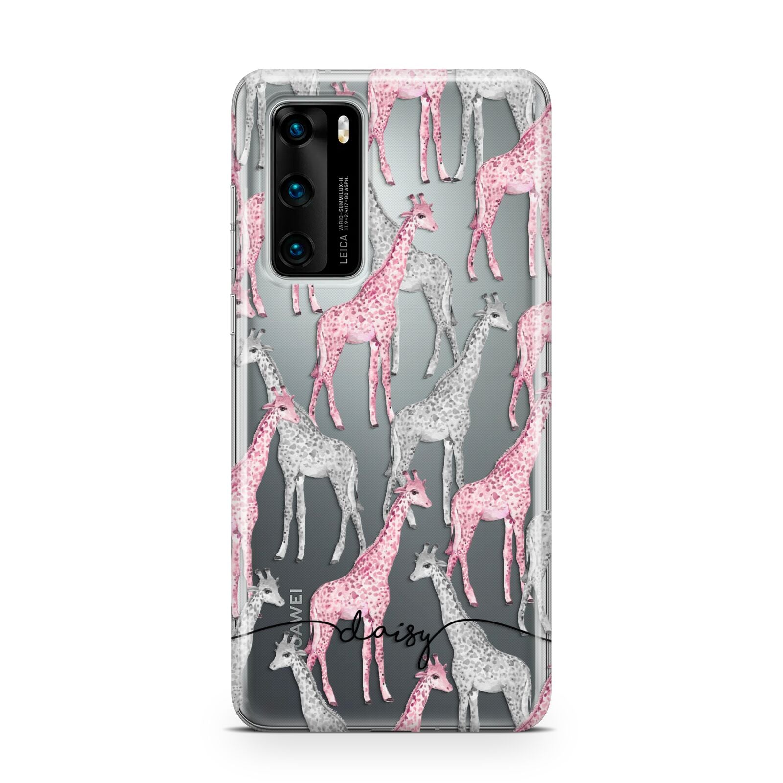 Personalised Pink Grey Giraffes Huawei P40 Phone Case