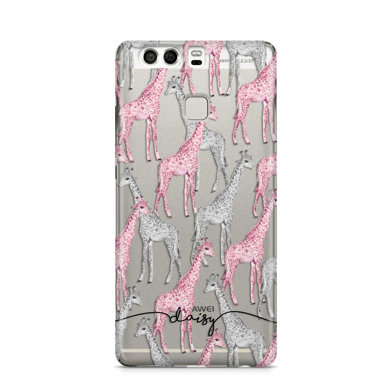 Personalised Pink Grey Giraffes Huawei P9 Case