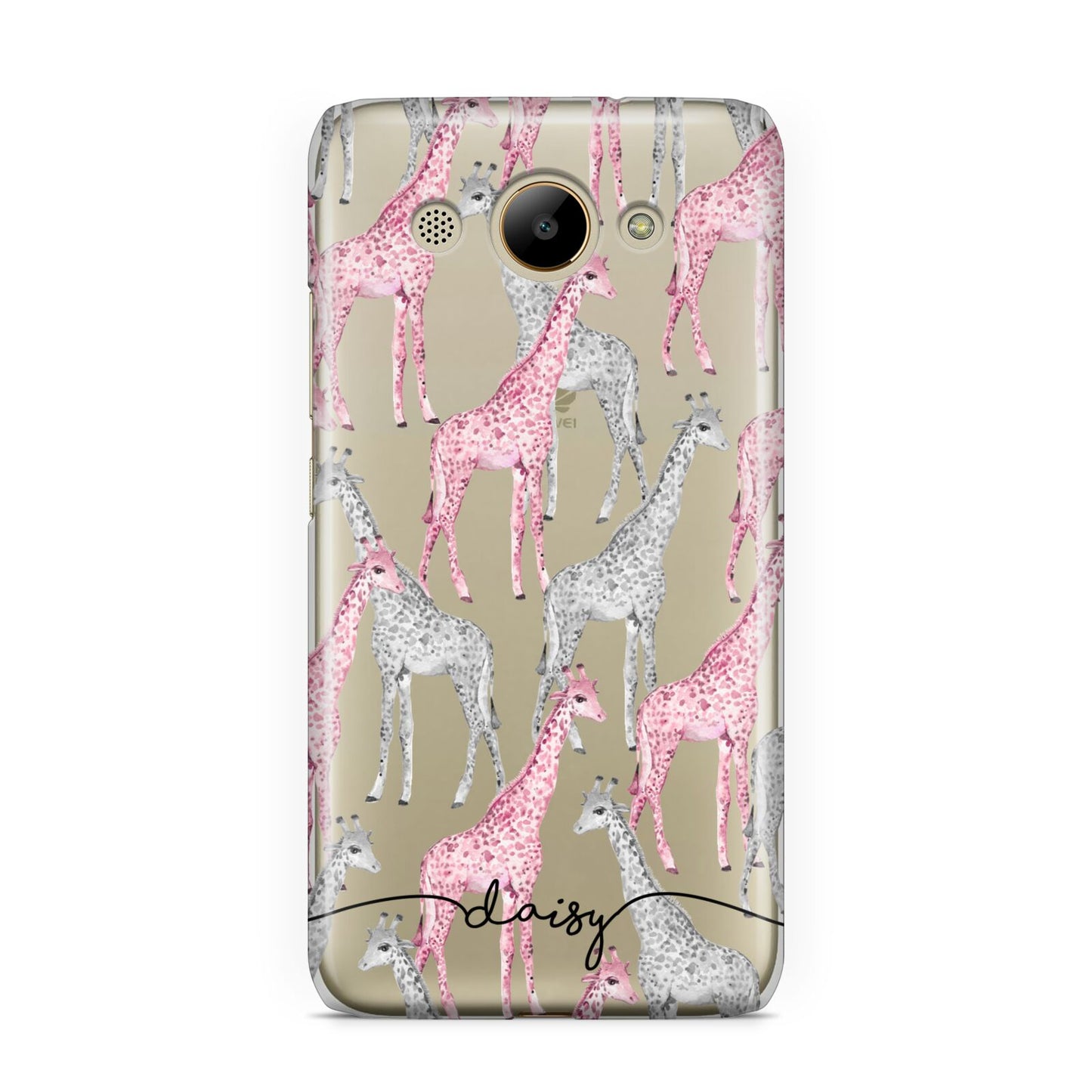 Personalised Pink Grey Giraffes Huawei Y3 2017