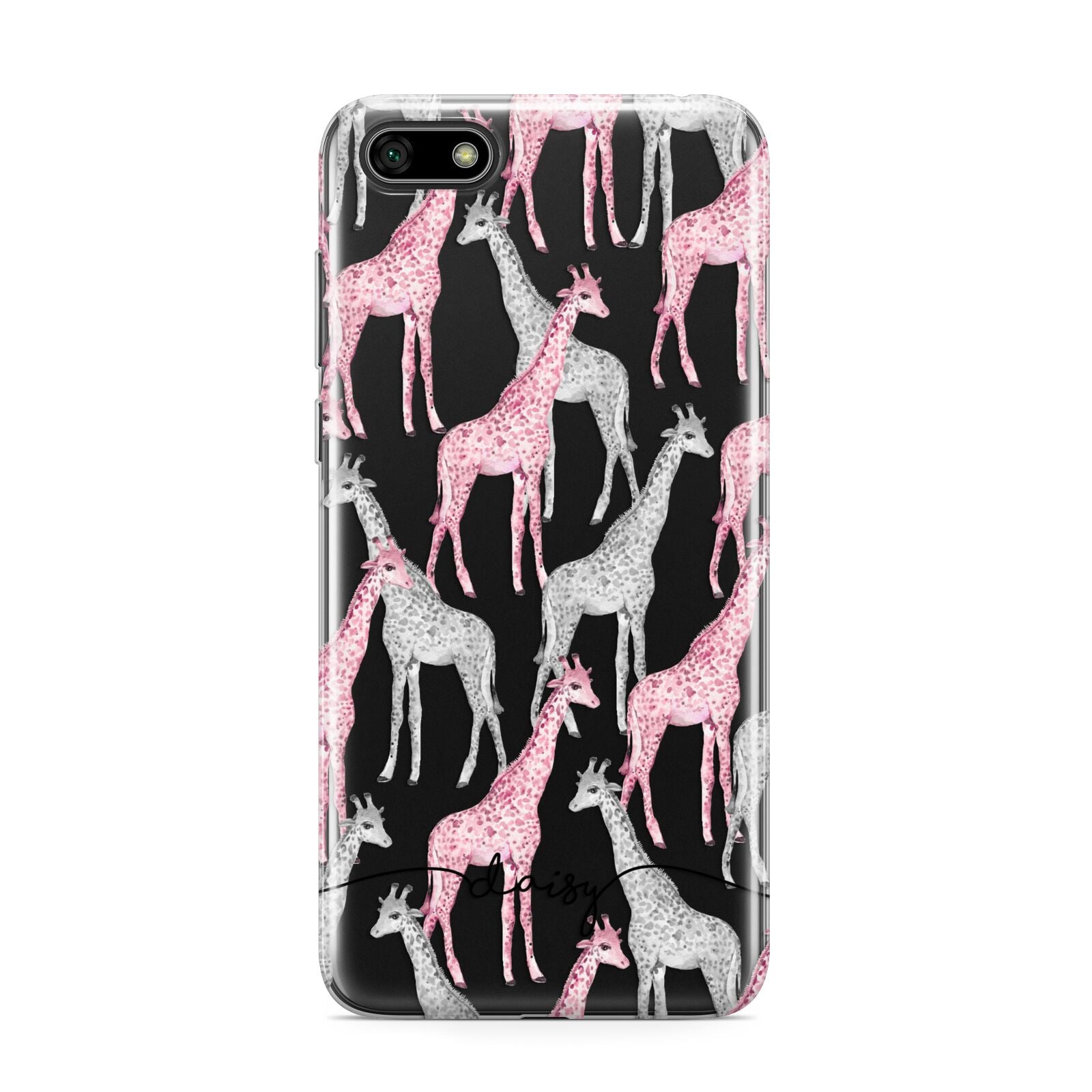 Personalised Pink Grey Giraffes Huawei Y5 Prime 2018 Phone Case