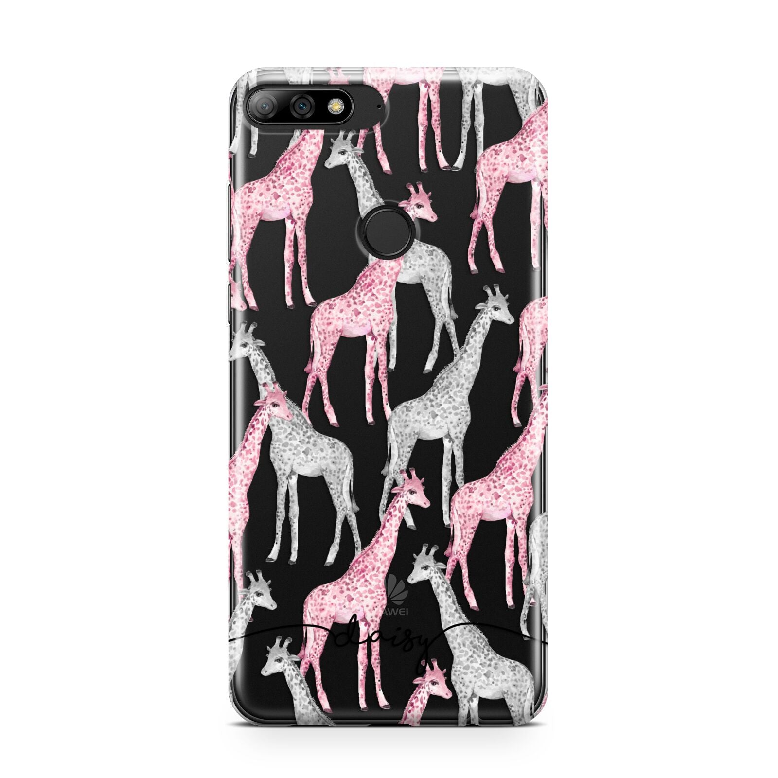 Personalised Pink Grey Giraffes Huawei Y7 2018