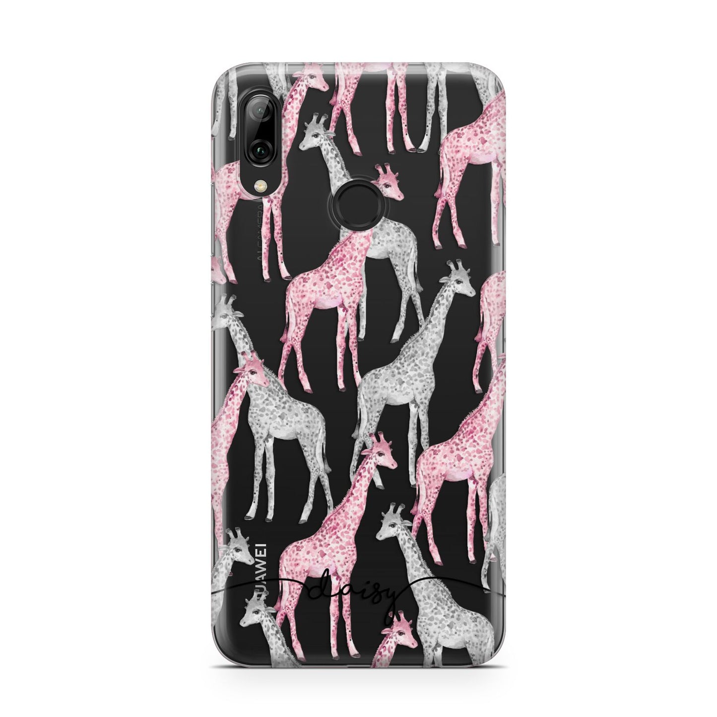 Personalised Pink Grey Giraffes Huawei Y7 2019