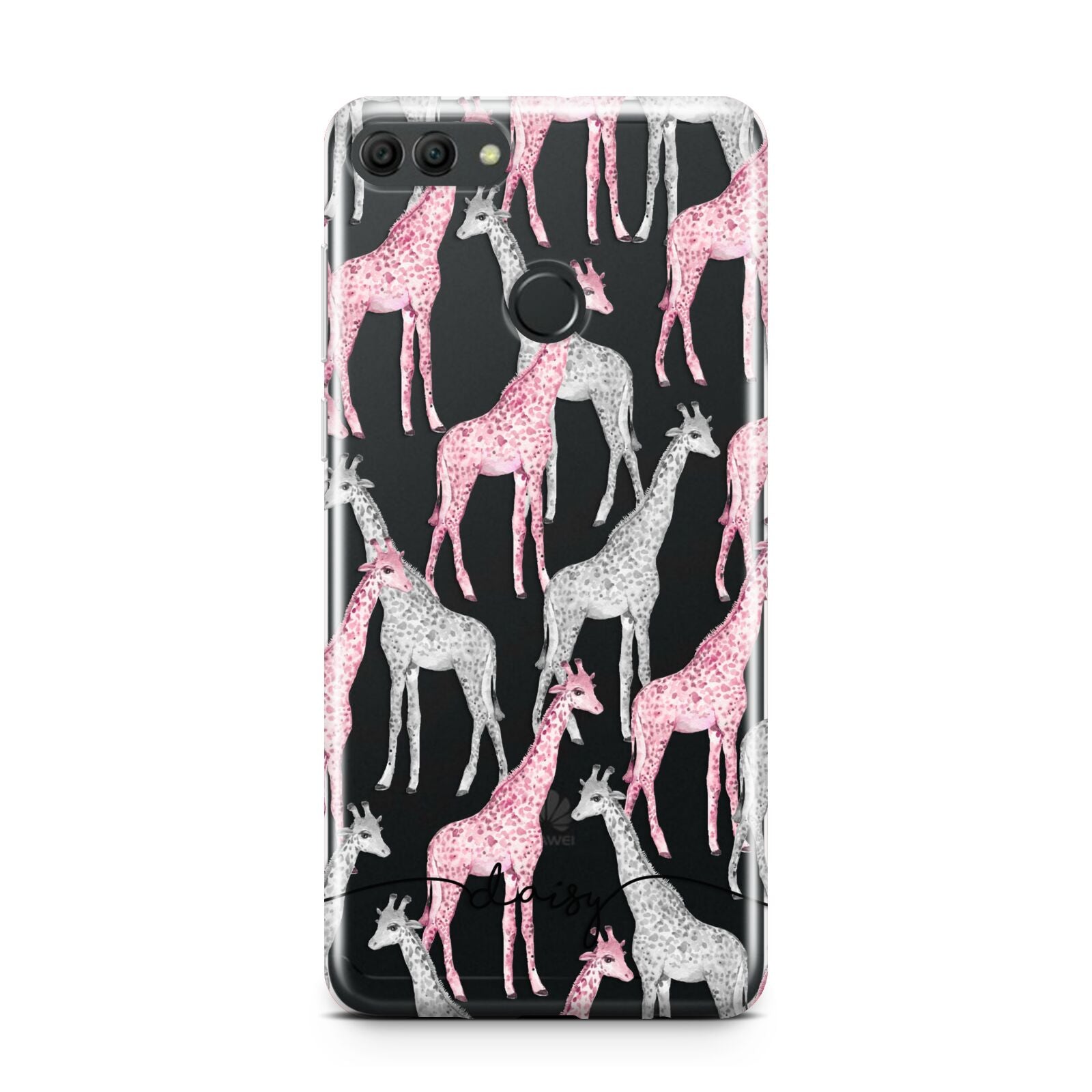 Personalised Pink Grey Giraffes Huawei Y9 2018