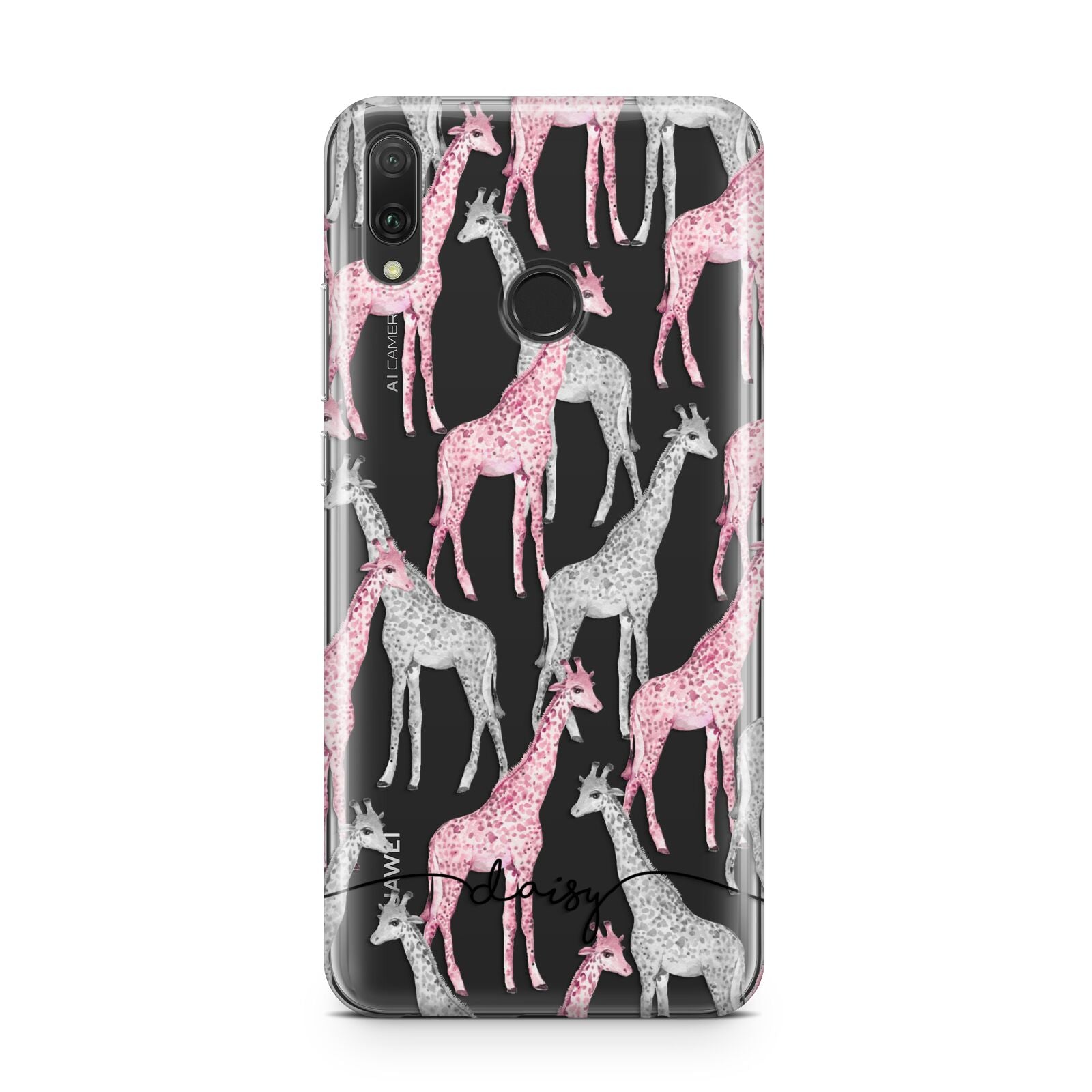 Personalised Pink Grey Giraffes Huawei Y9 2019