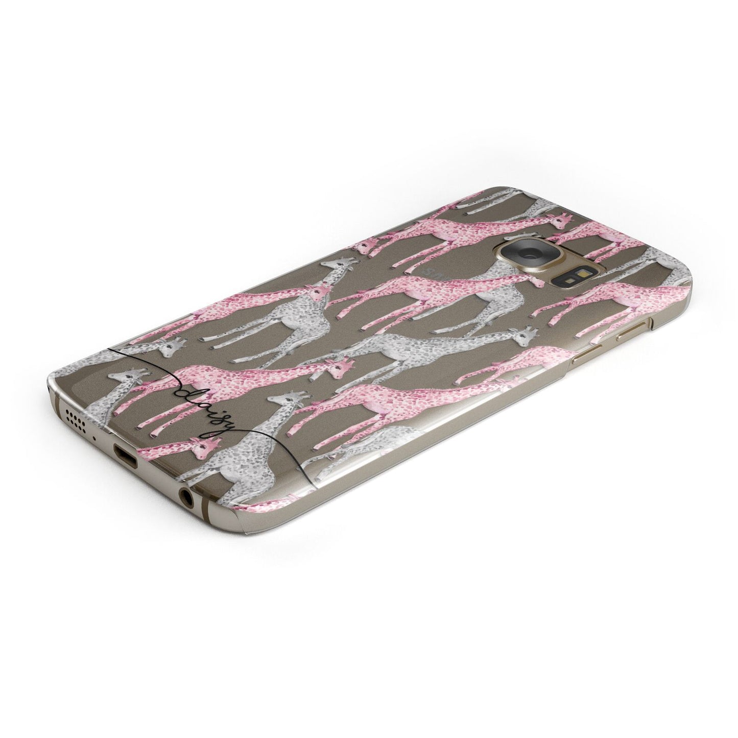 Personalised Pink Grey Giraffes Protective Samsung Galaxy Case Angled Image