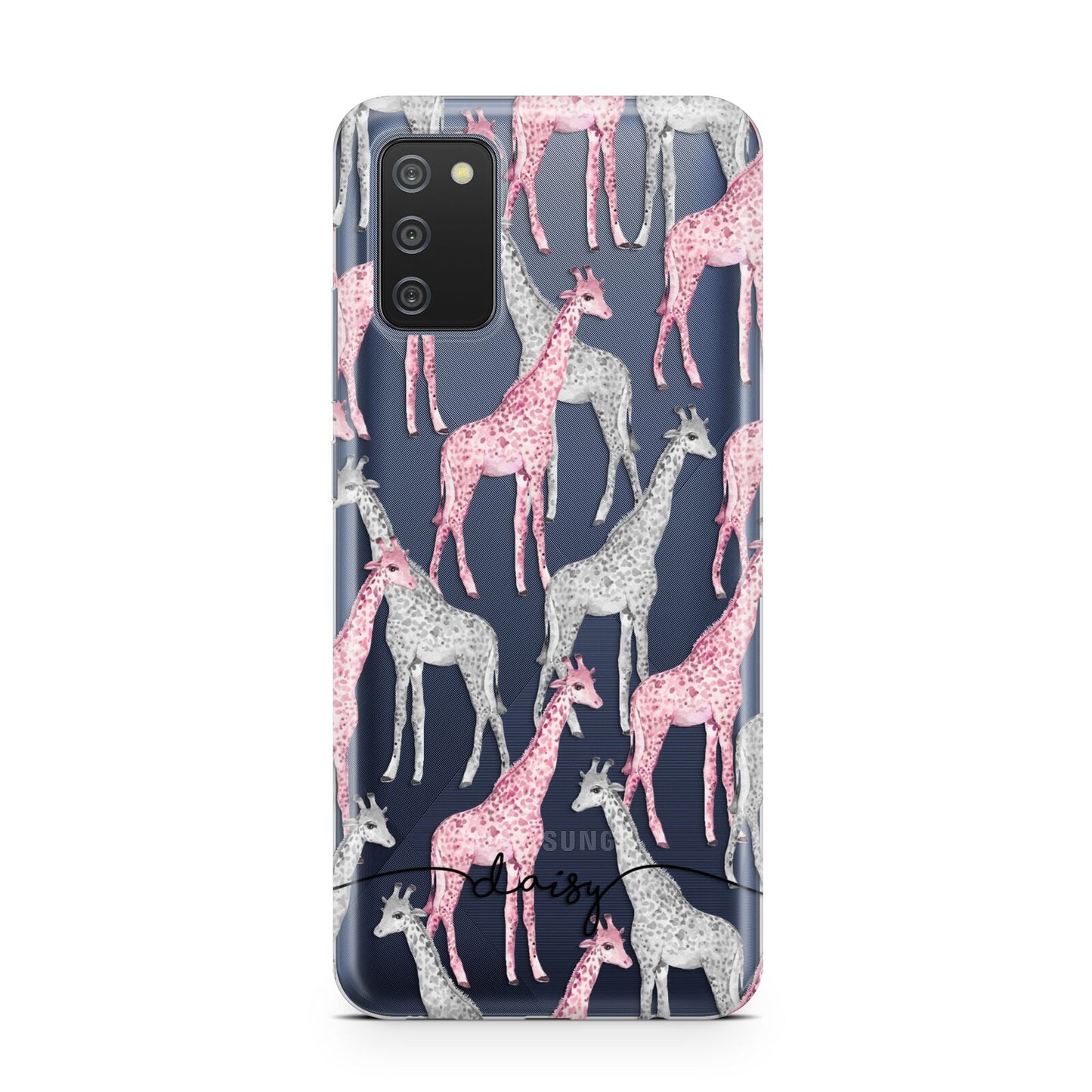 Personalised Pink Grey Giraffes Samsung A02s Case