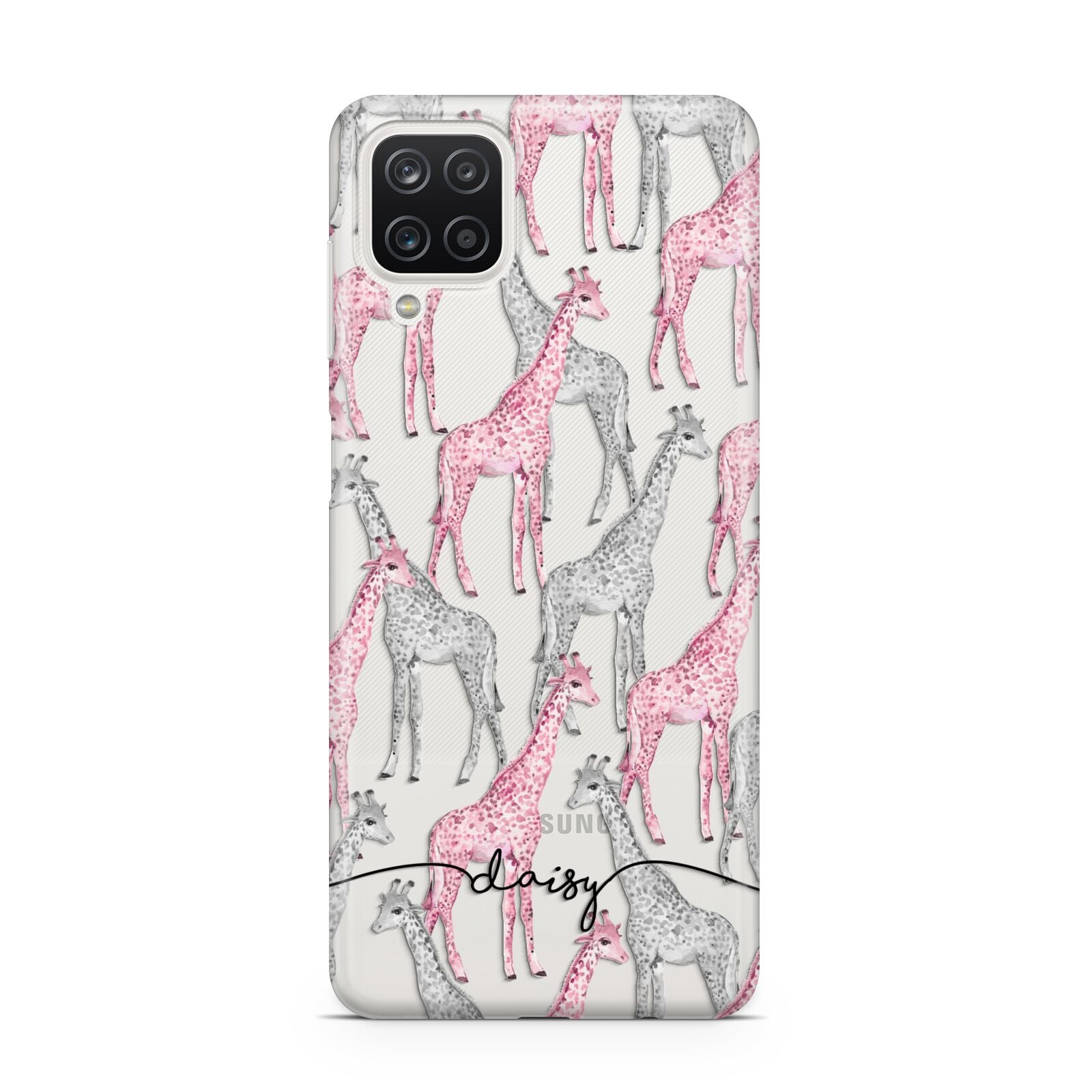 Personalised Pink Grey Giraffes Samsung A12 Case