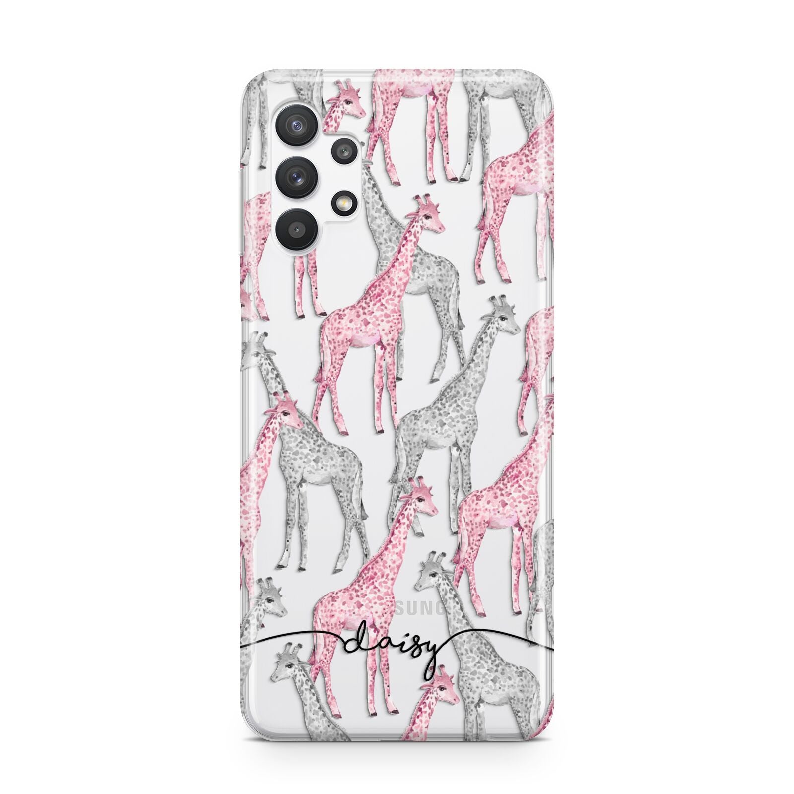 Personalised Pink Grey Giraffes Samsung A32 5G Case