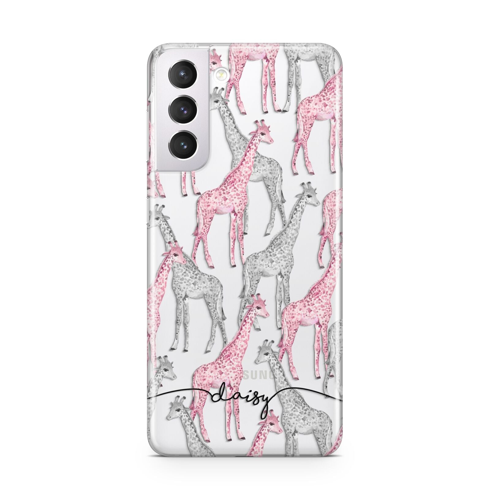 Personalised Pink Grey Giraffes Samsung S21 Case