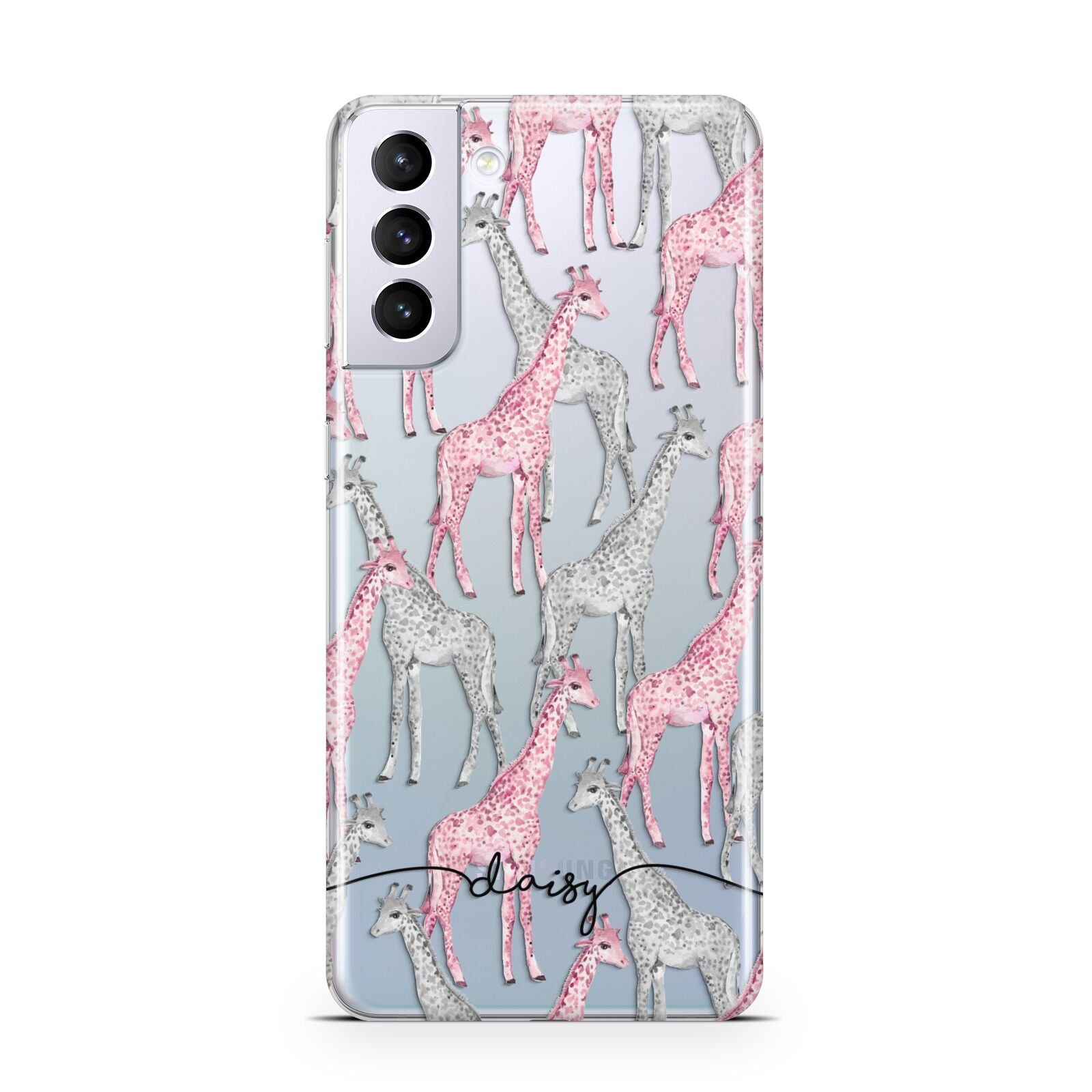 Personalised Pink Grey Giraffes Samsung S21 Plus Case