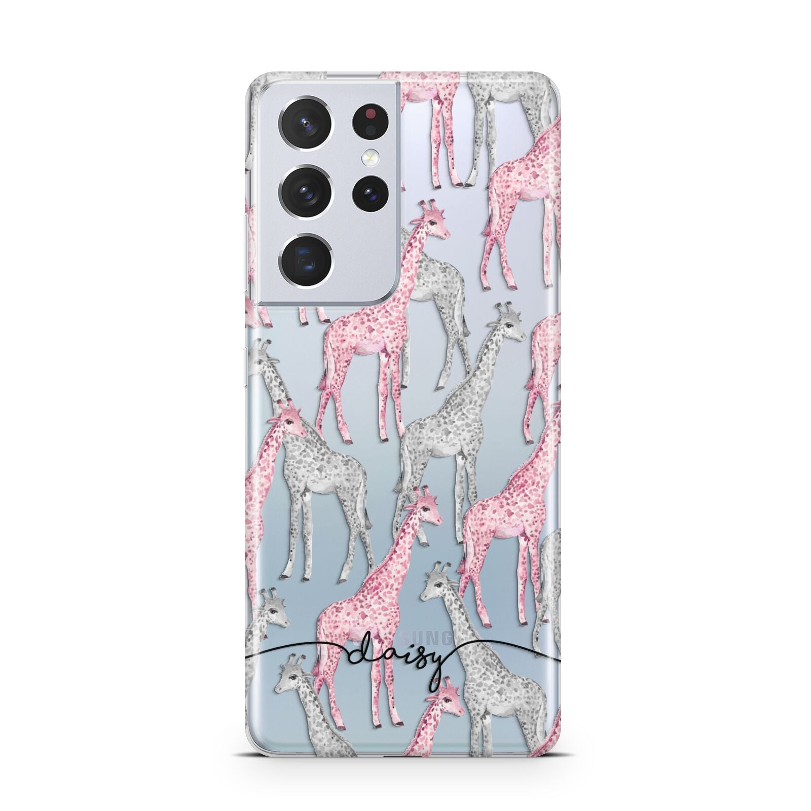 Personalised Pink Grey Giraffes Samsung S21 Ultra Case