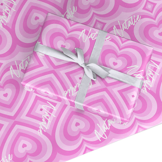 Personalised Pink Heart Custom Wrapping Paper