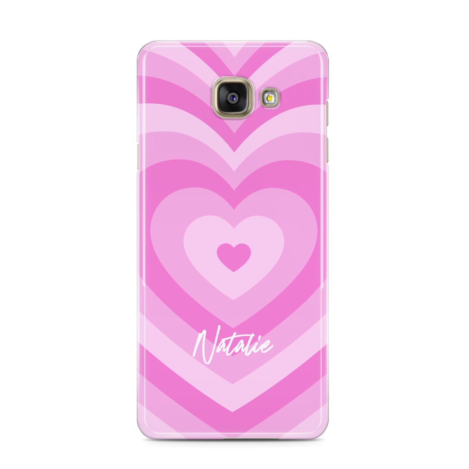 Personalised Pink Heart Samsung Galaxy A3 2016 Case on gold phone