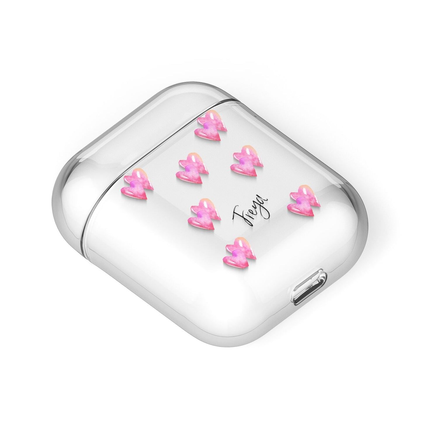 Personalised Pink Hearts AirPods Case Laid Flat