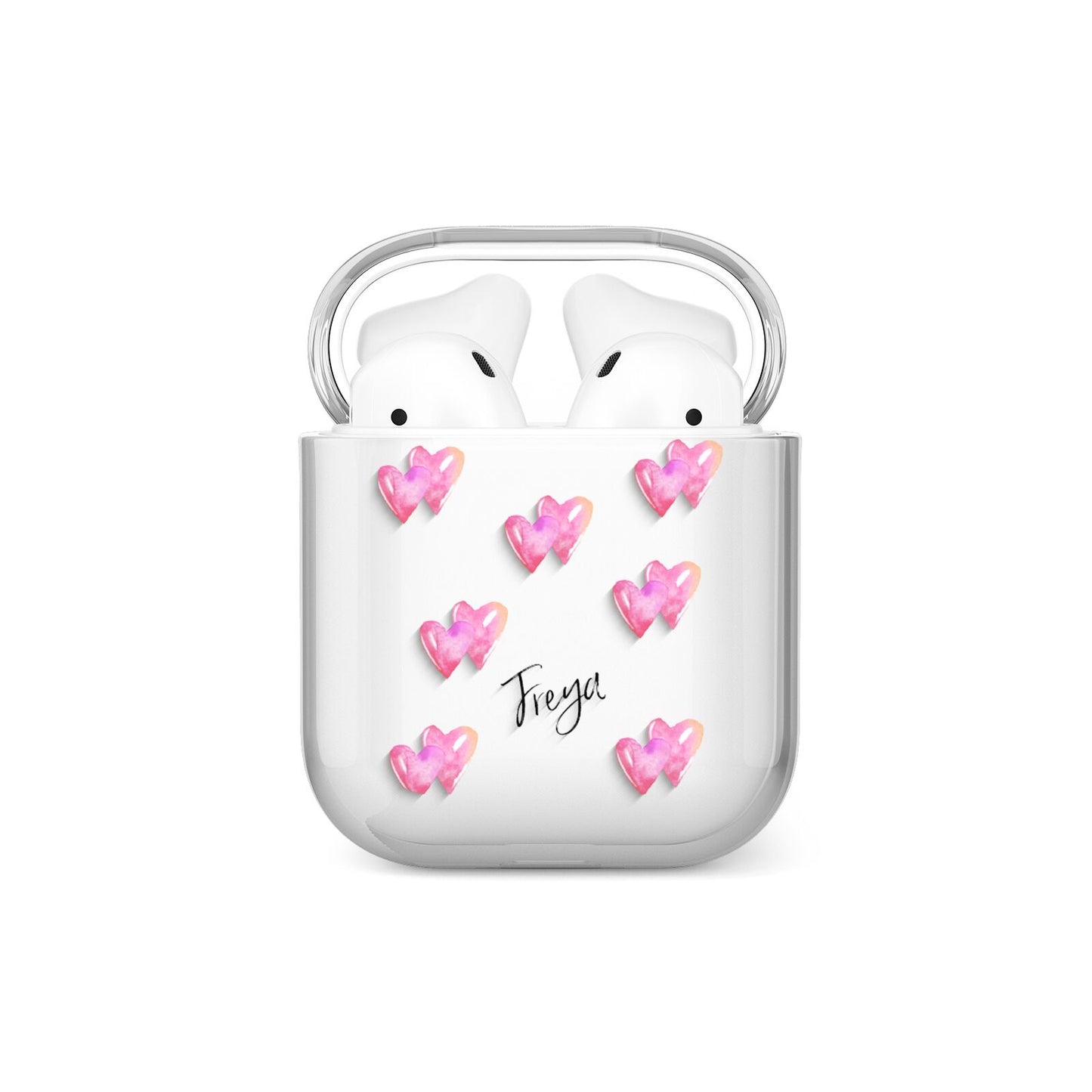 Personalised Pink Hearts AirPods Case