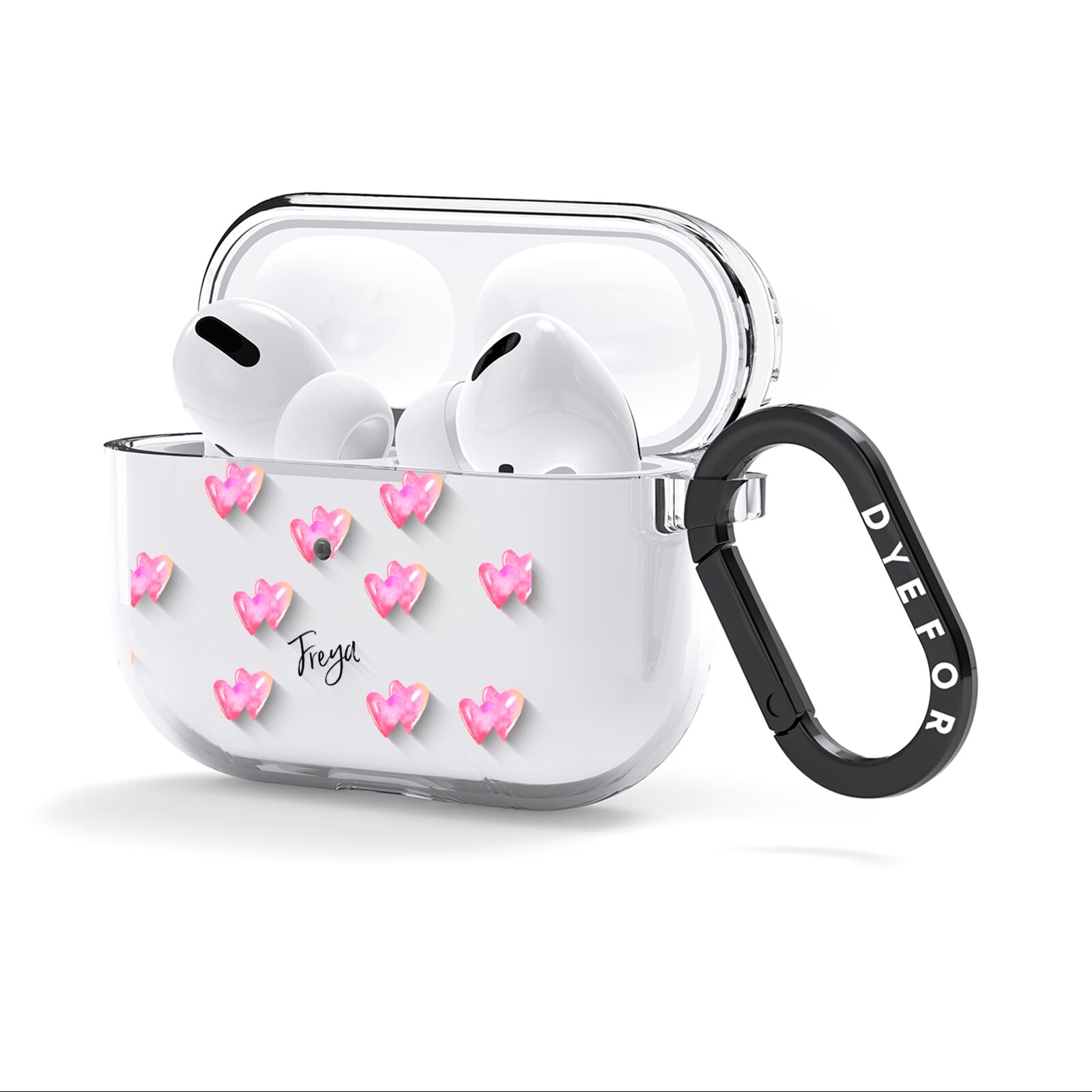 Personalised Pink Hearts AirPods Clear Case 3rd Gen Side Image