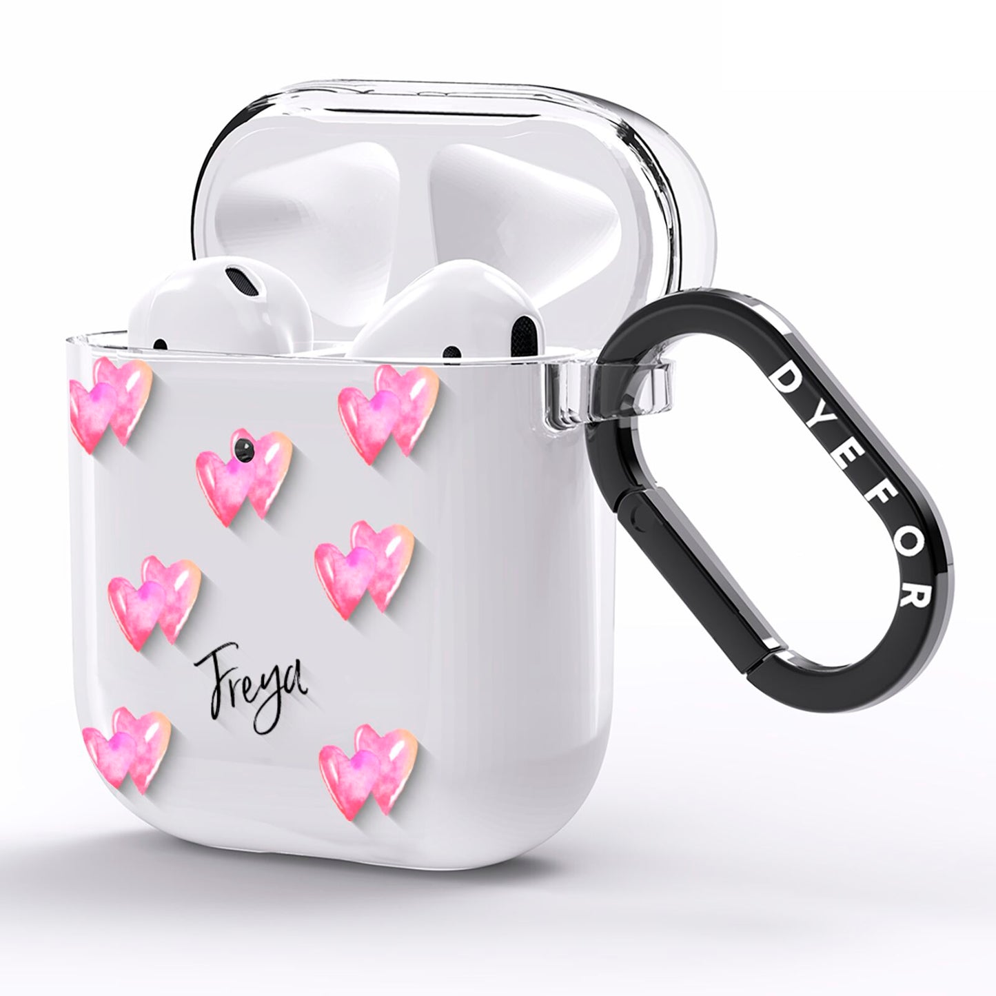 Personalised Pink Hearts AirPods Clear Case Side Image