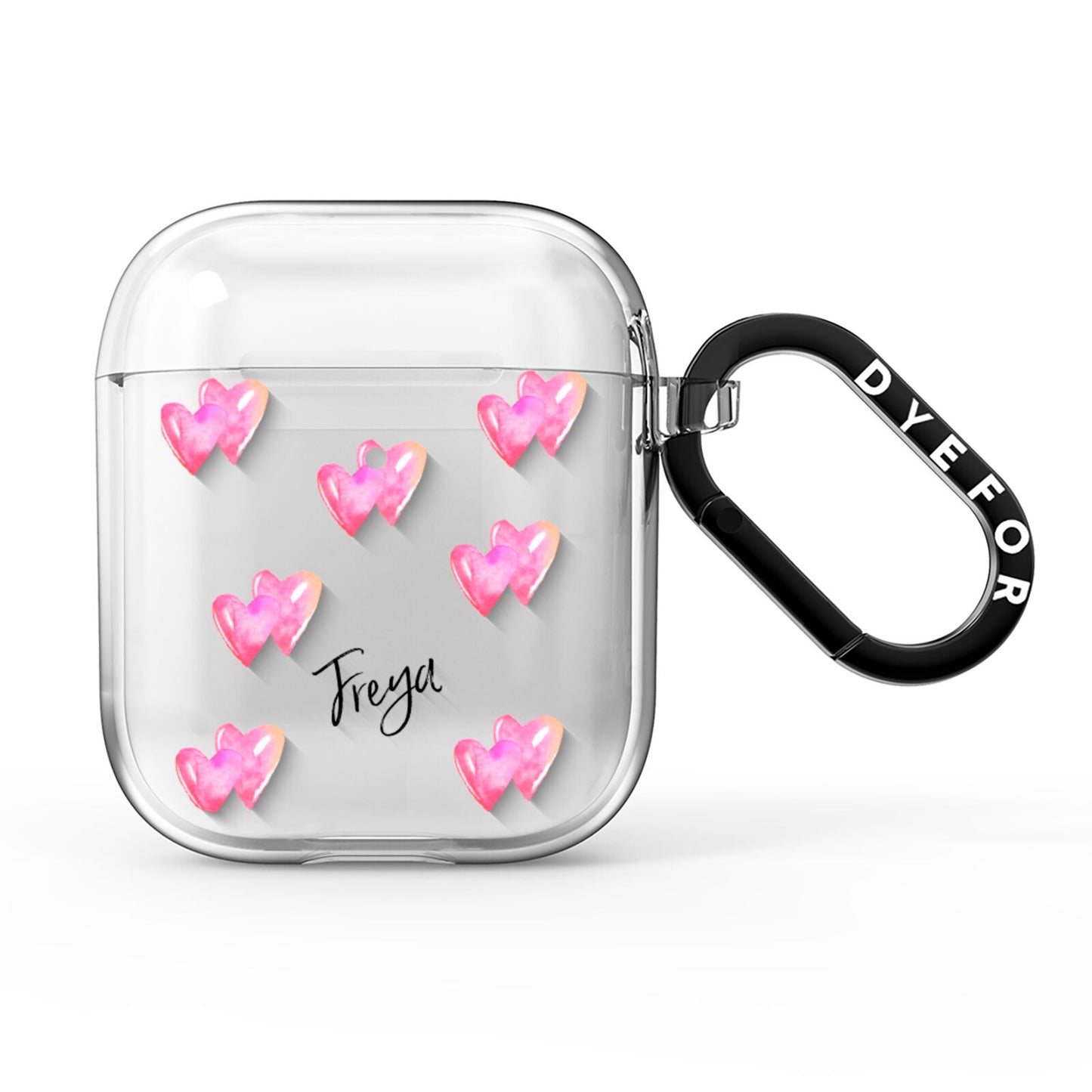 Personalised Pink Hearts AirPods Clear Case