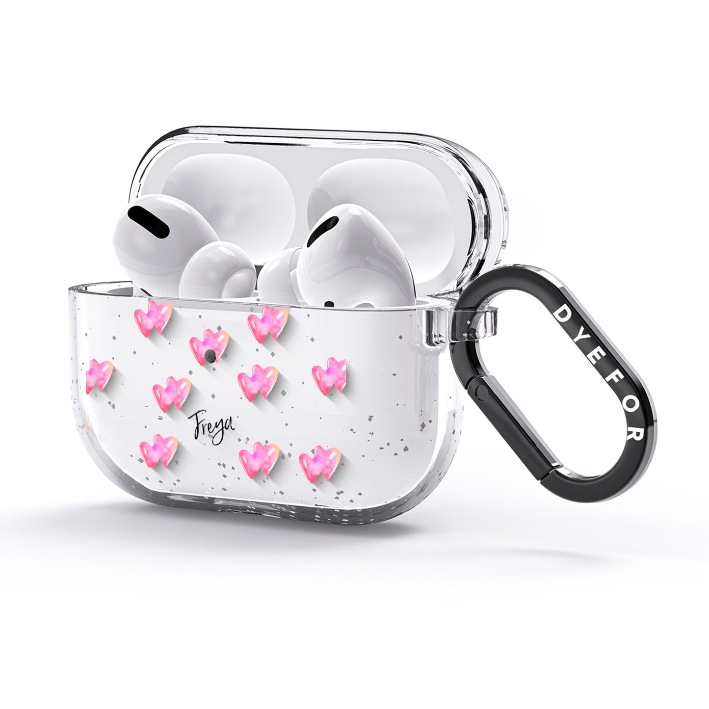 Personalised Pink Hearts AirPods Glitter Case 3rd Gen Side Image