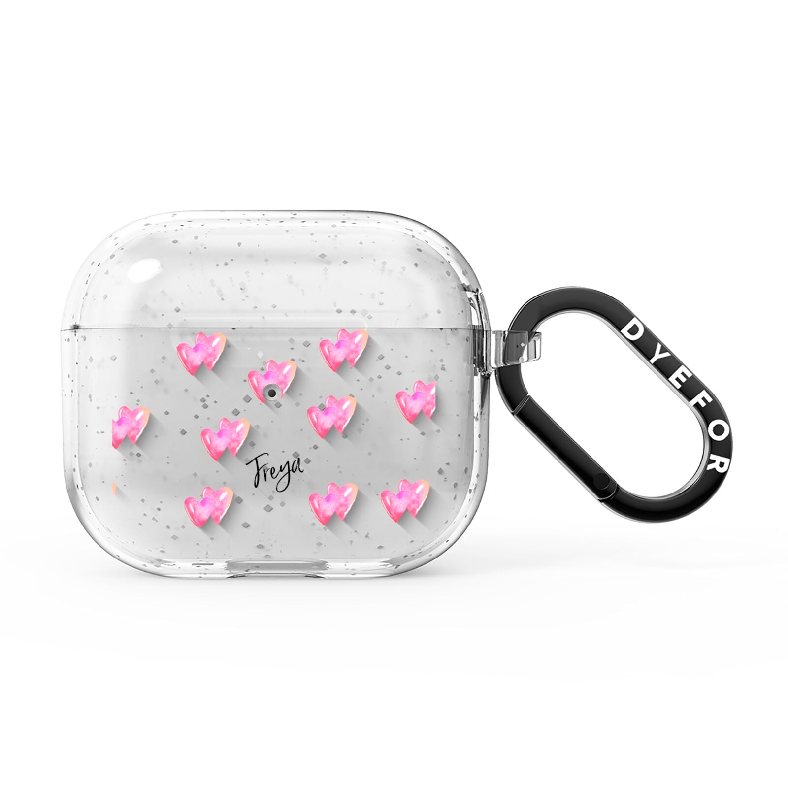 Personalised Pink Hearts AirPods Glitter Case 3rd Gen