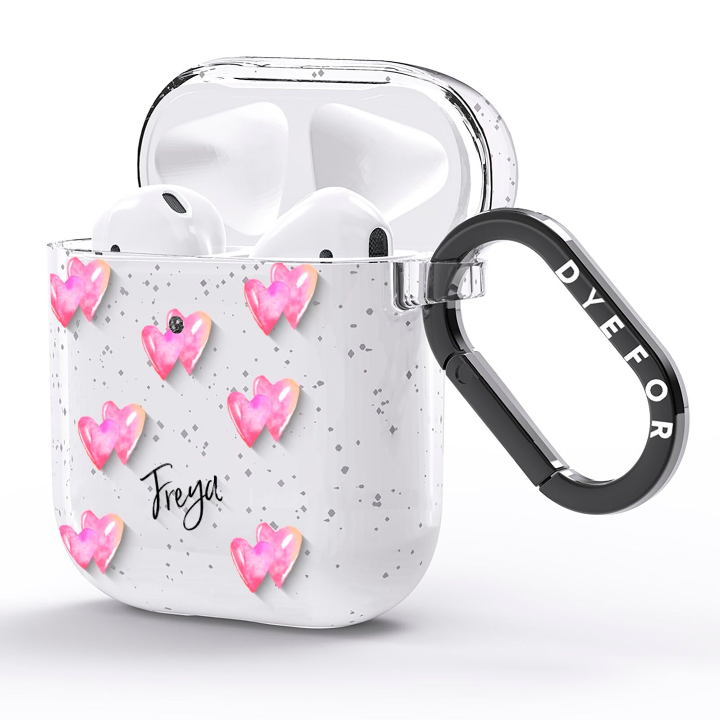 Personalised Pink Hearts AirPods Glitter Case Side Image