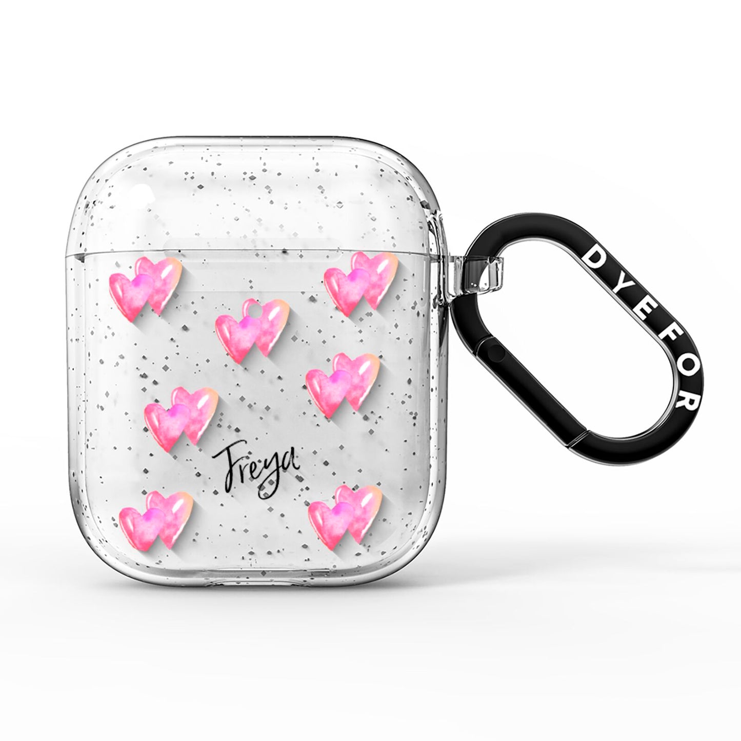 Personalised Pink Hearts AirPods Glitter Case