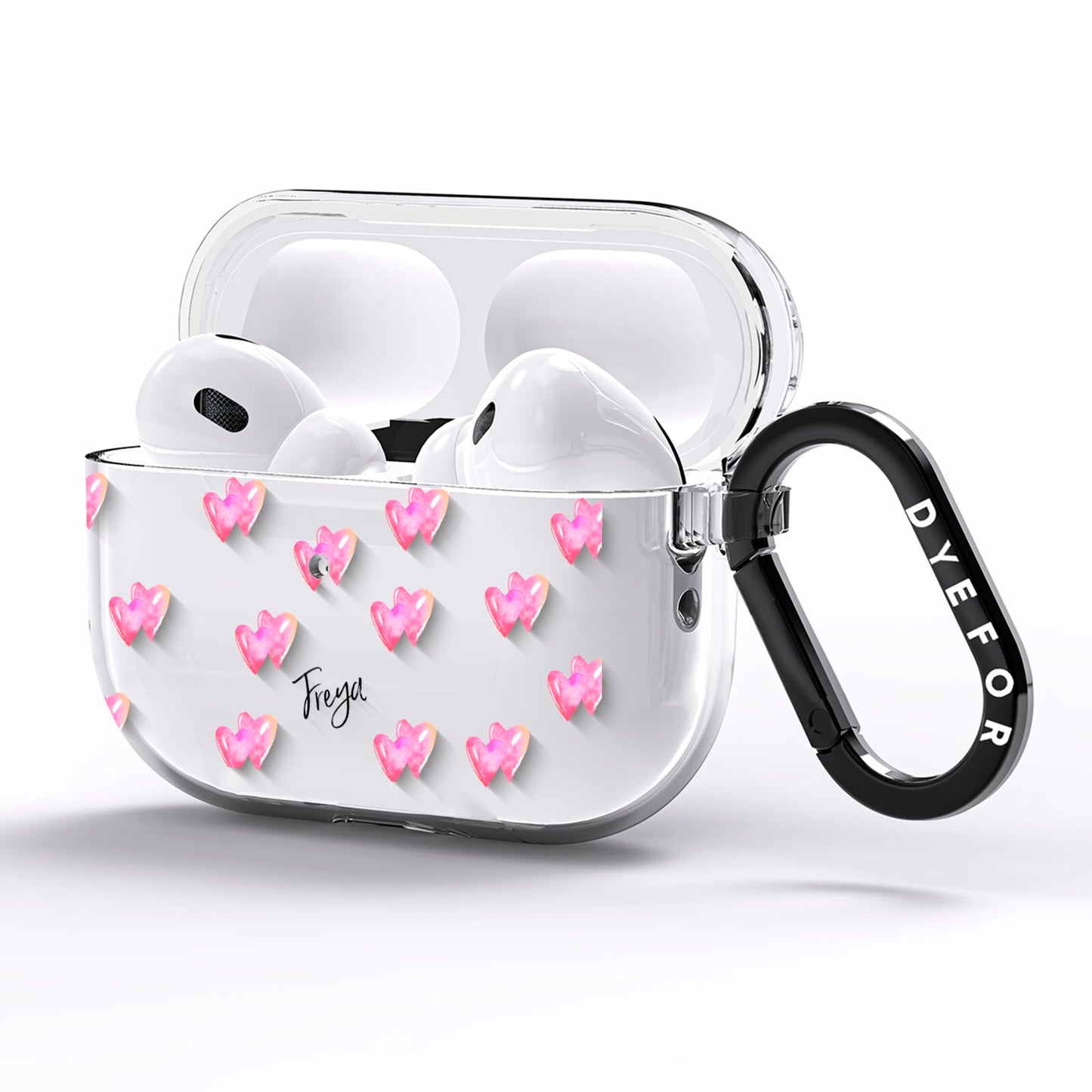 Personalised Pink Hearts AirPods Pro Clear Case Side Image