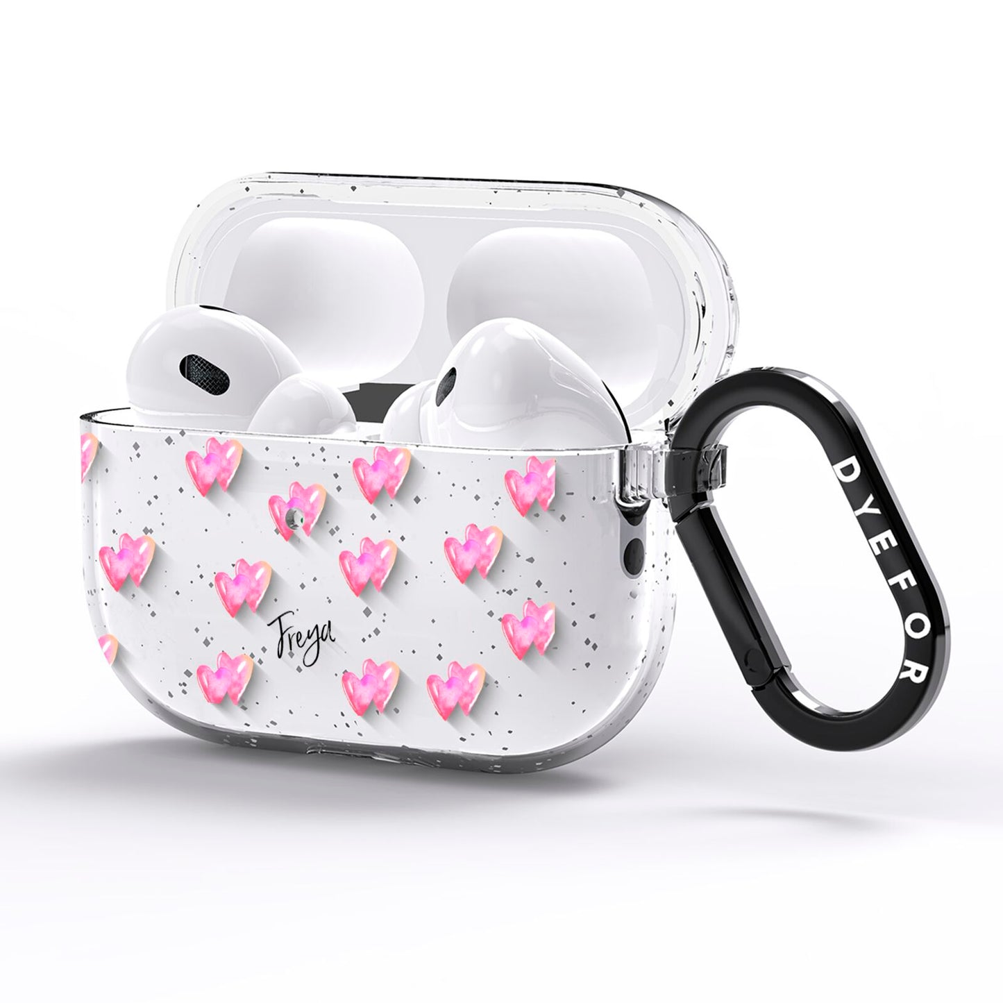 Personalised Pink Hearts AirPods Pro Glitter Case Side Image