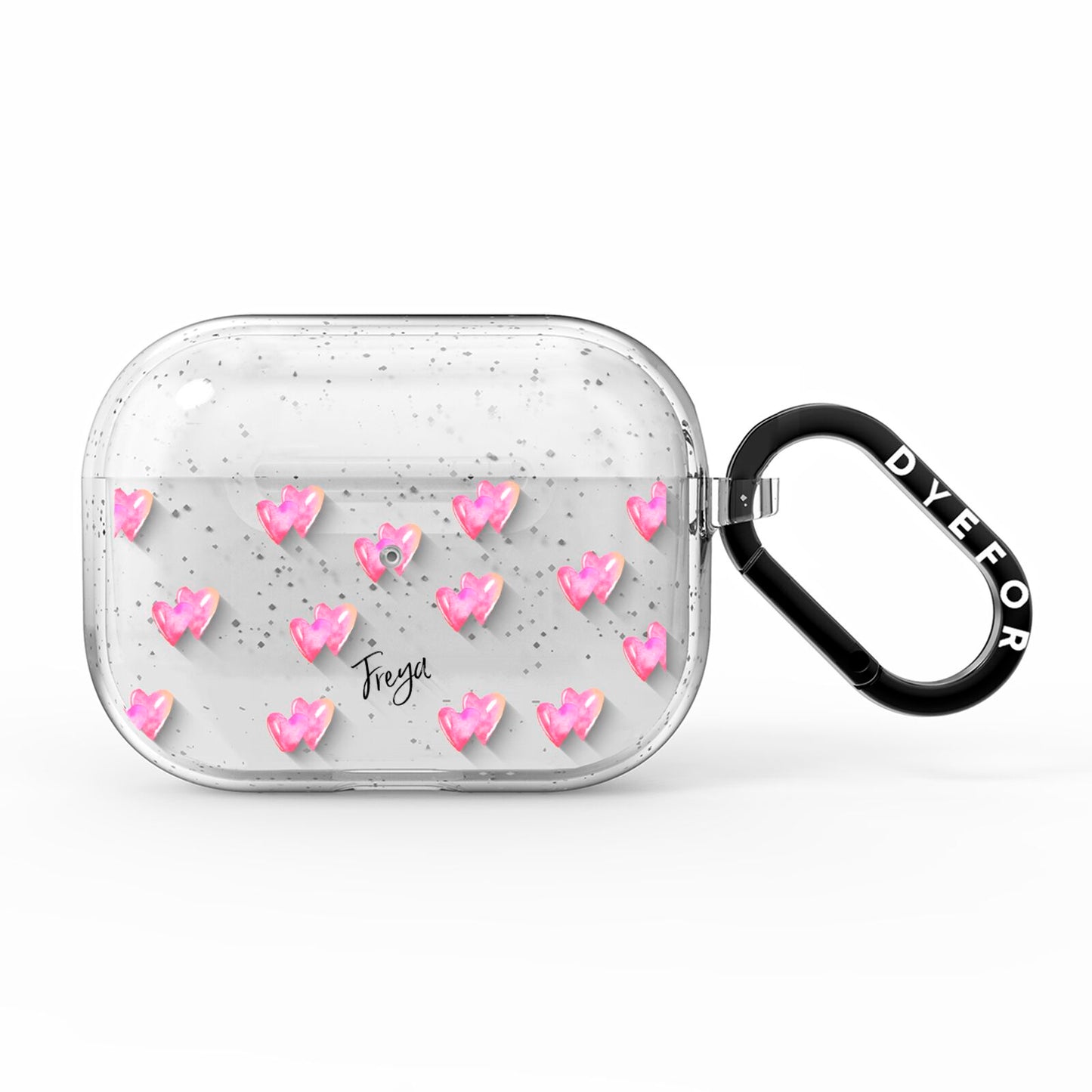 Personalised Pink Hearts AirPods Pro Glitter Case