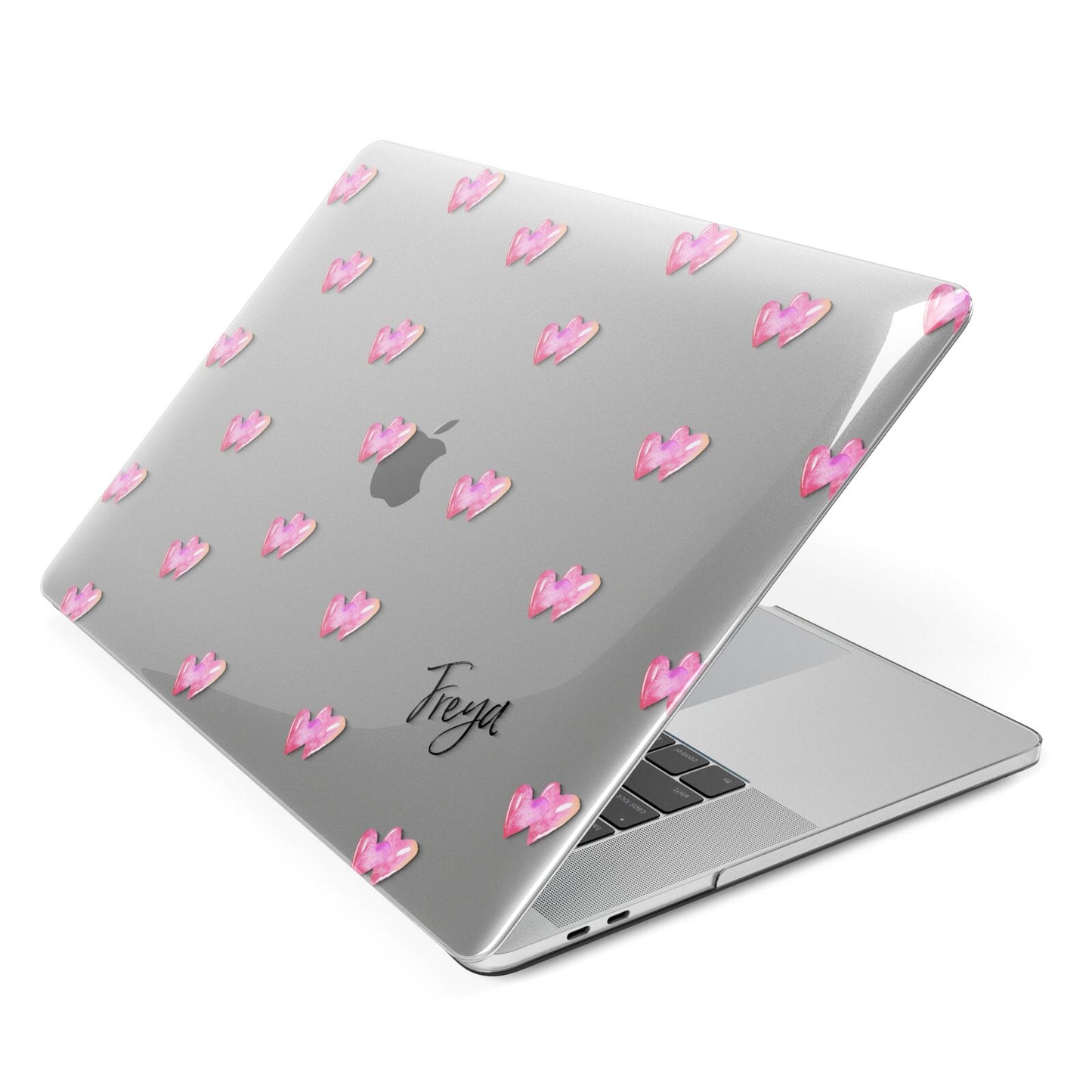 Personalised Pink Hearts Apple MacBook Case Side View